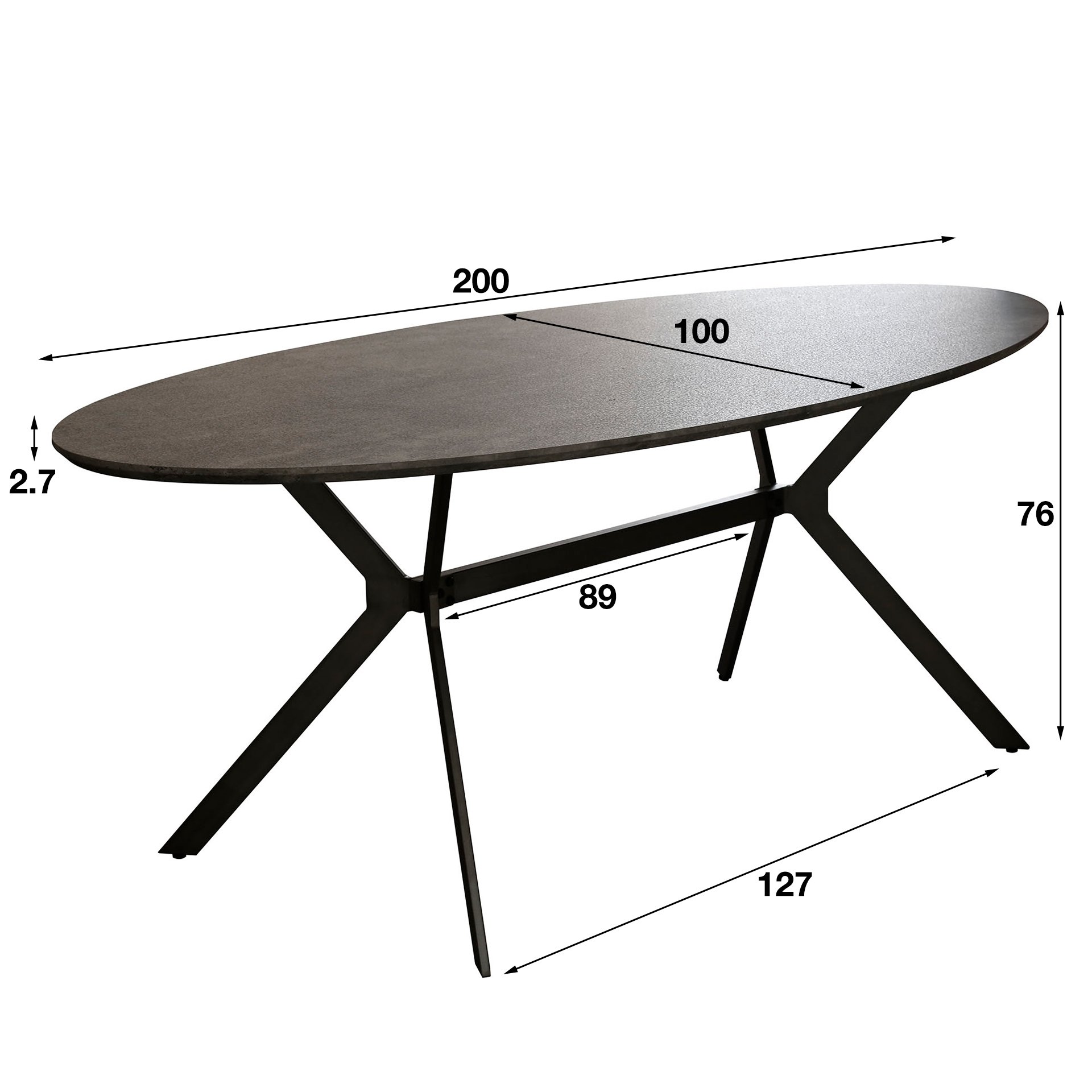 Eetkamertafel ovaal 200 / 3D betonlook grijs