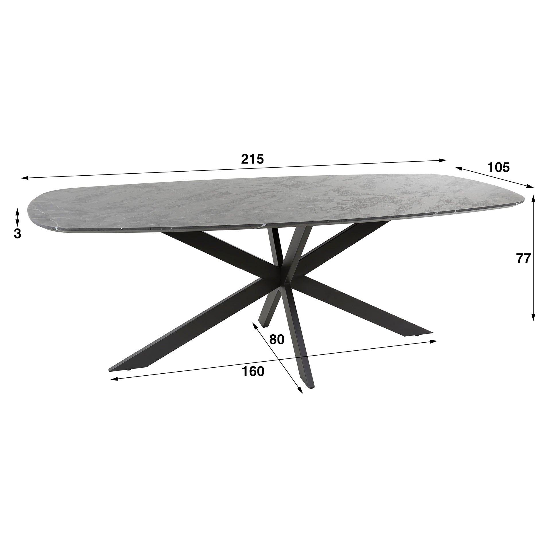 Eetkamertafel 215 deens ovaal / 3D Melamine slate stone