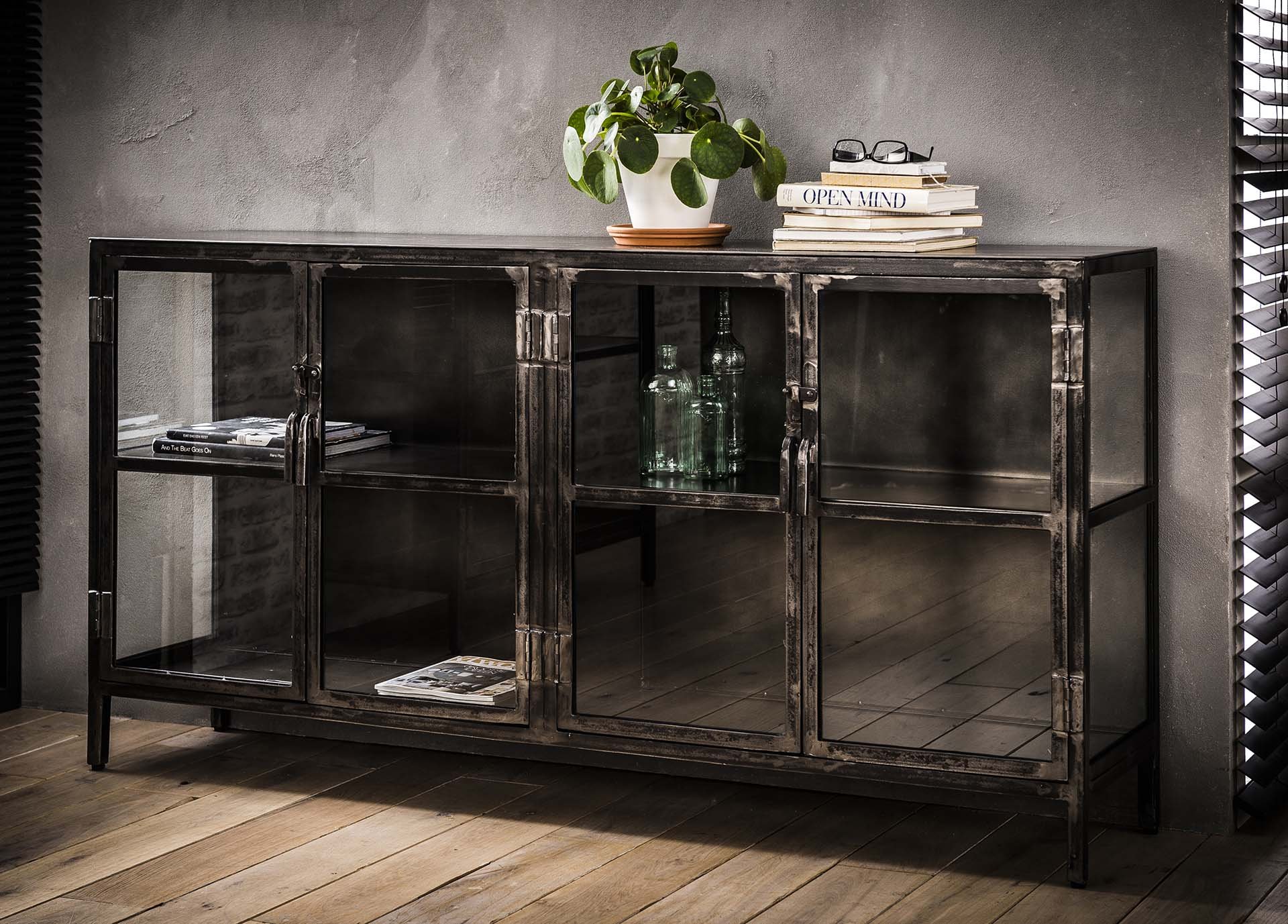 Dressoir Rift metal 4 deuren / Gun metal