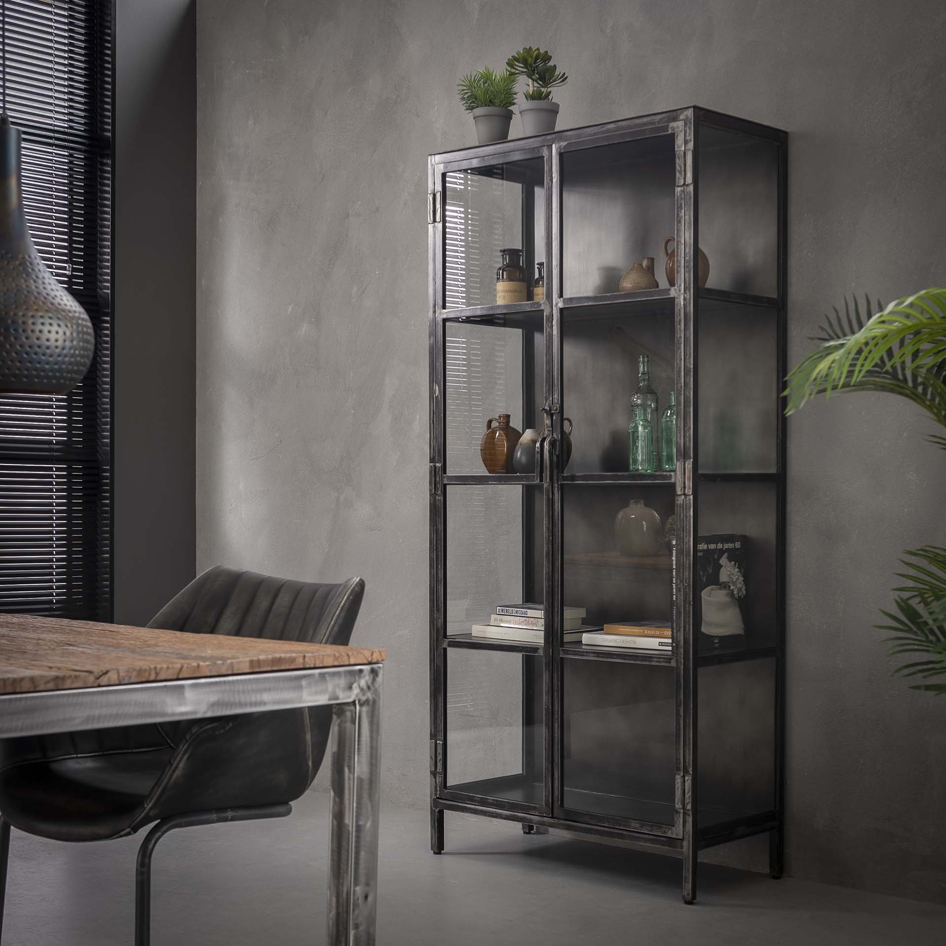 Vitrinekast Rift metal 2 deuren / Gun metal