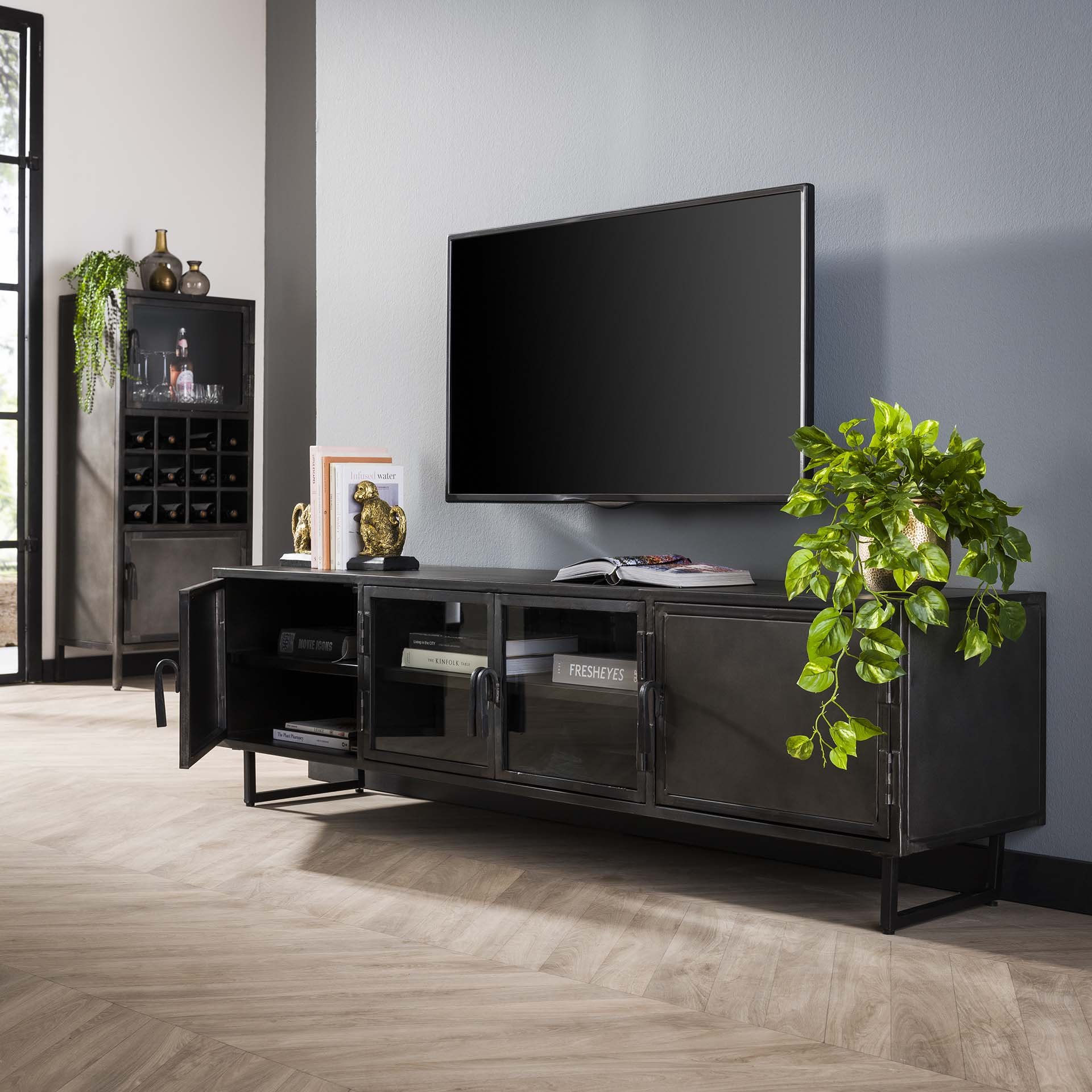 TV-meubel 180cm Rift metal / Gun metal