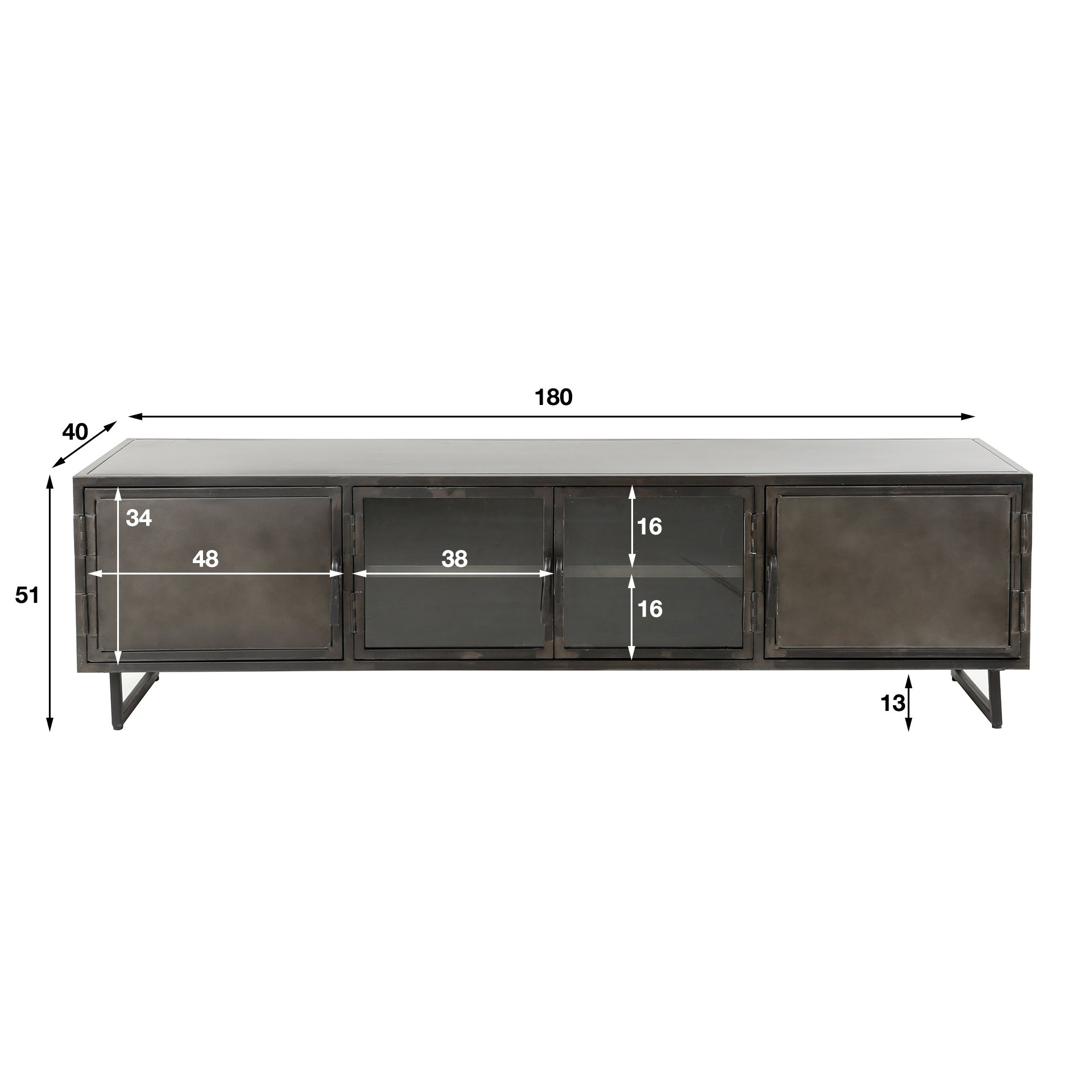 TV-meubel 180cm Rift metal / Gun metal
