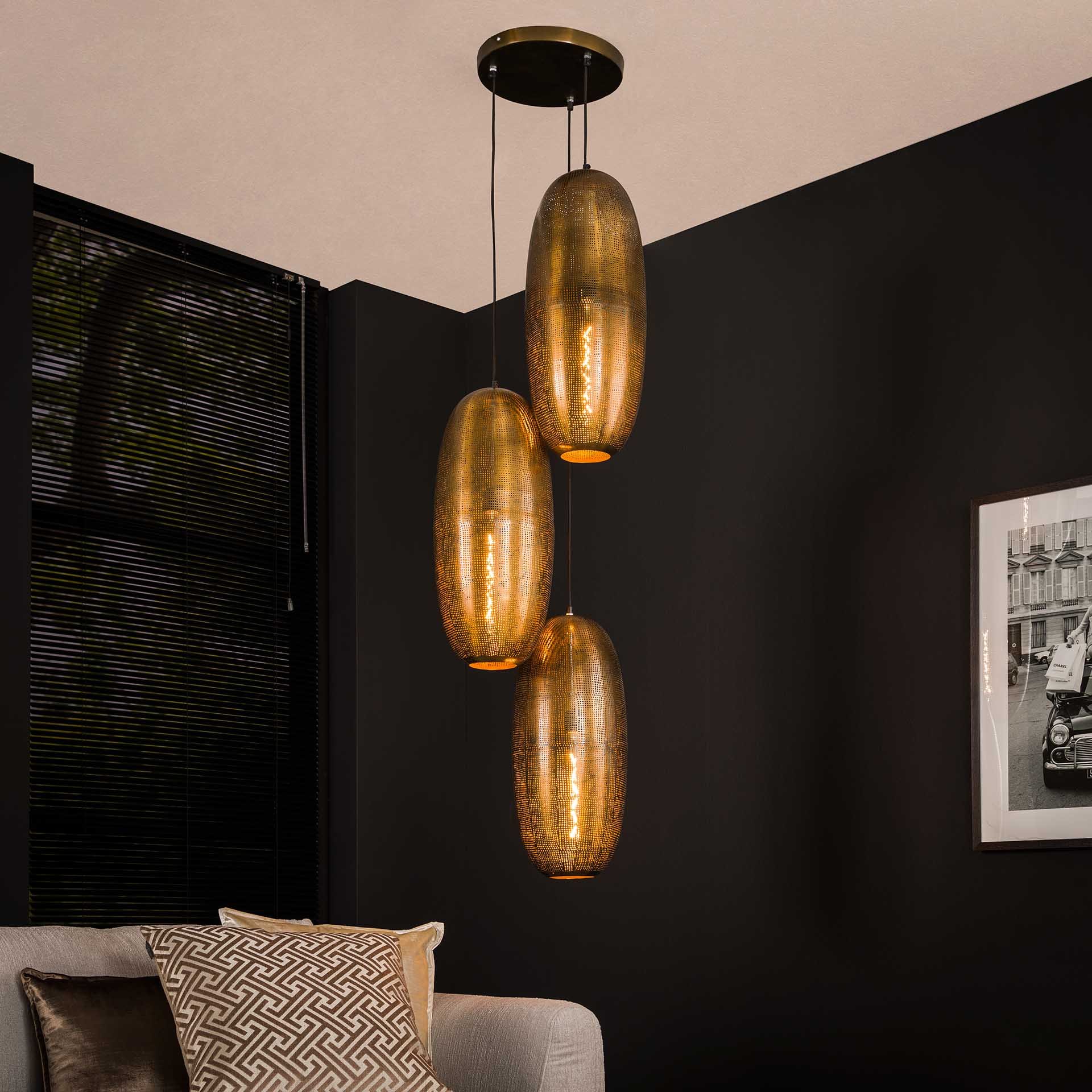 Hanglamp 3L cosmic getrapt / Brons antiek