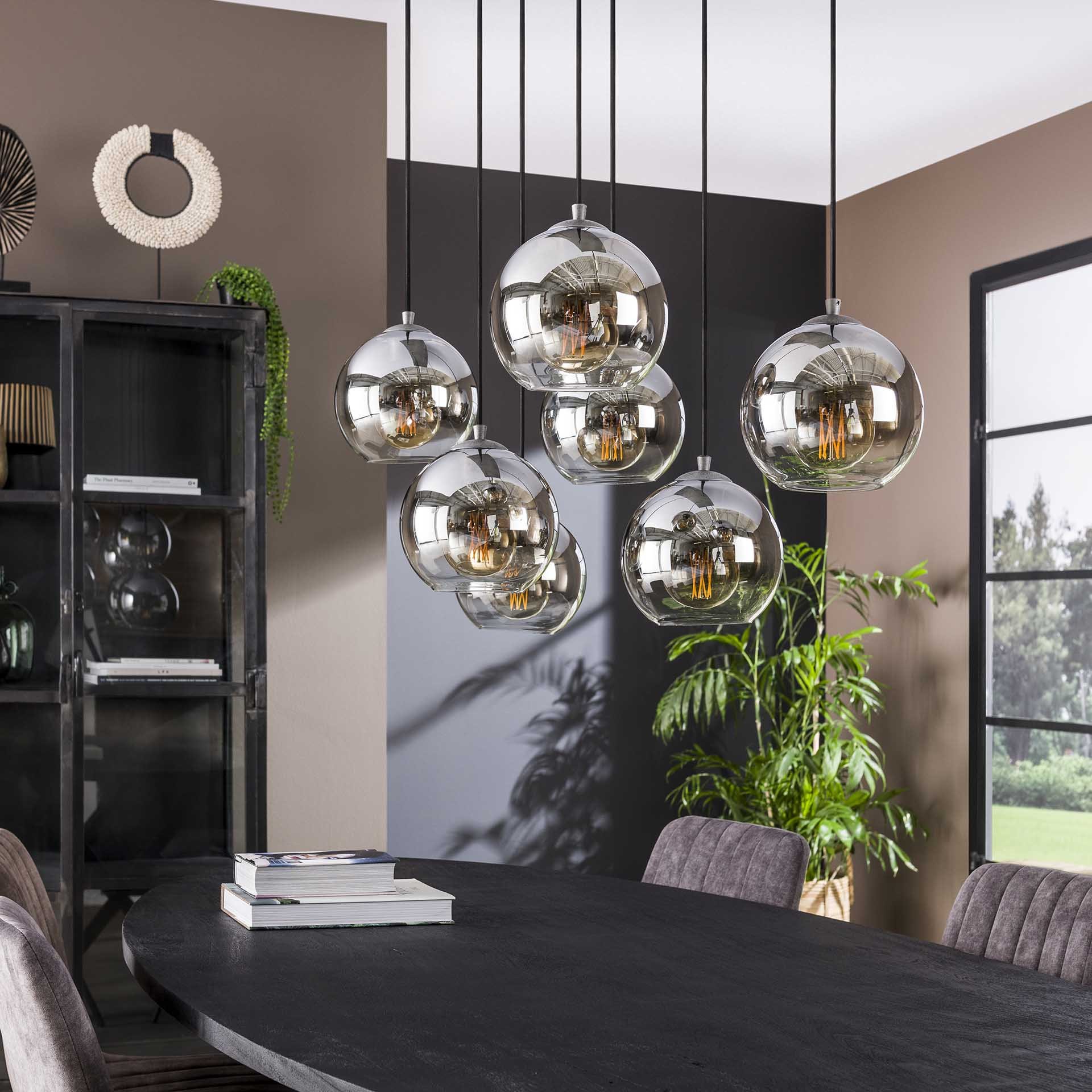 Hanglamp 4+3L bubble shaded / Oud zilver