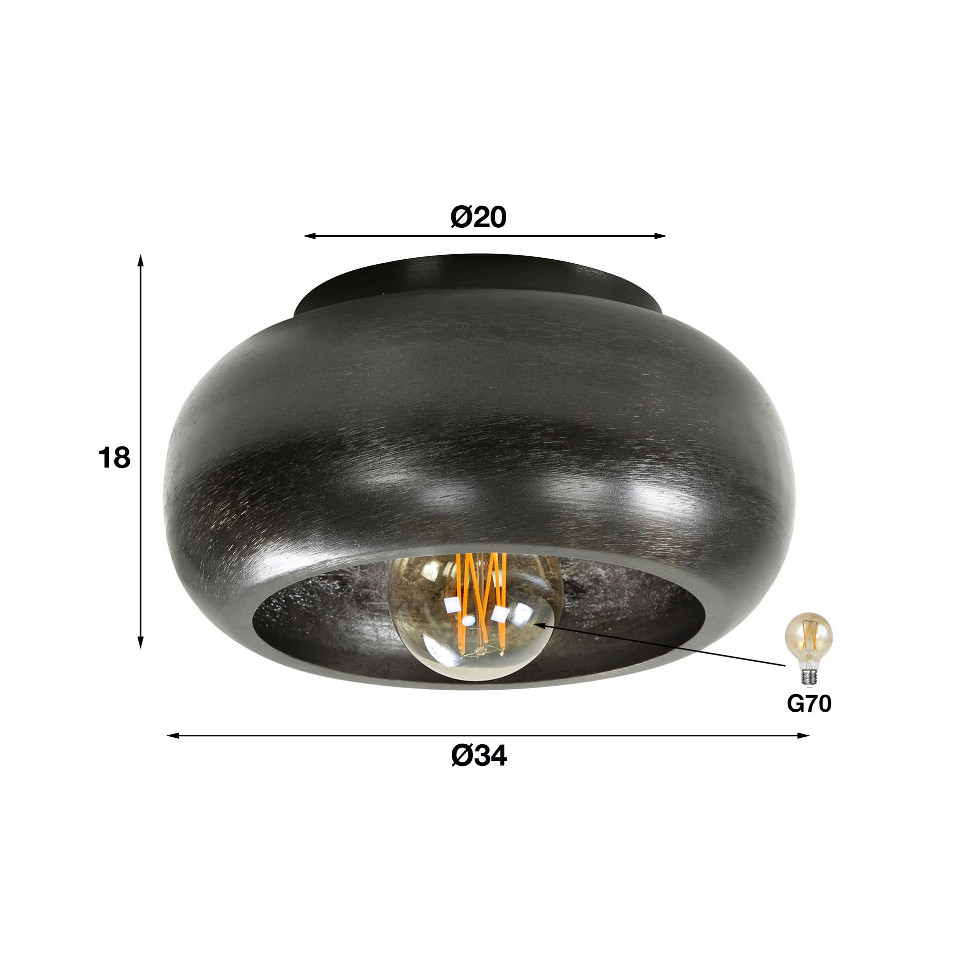 Plafondlamp sky Ø34 / Zwart nikkel