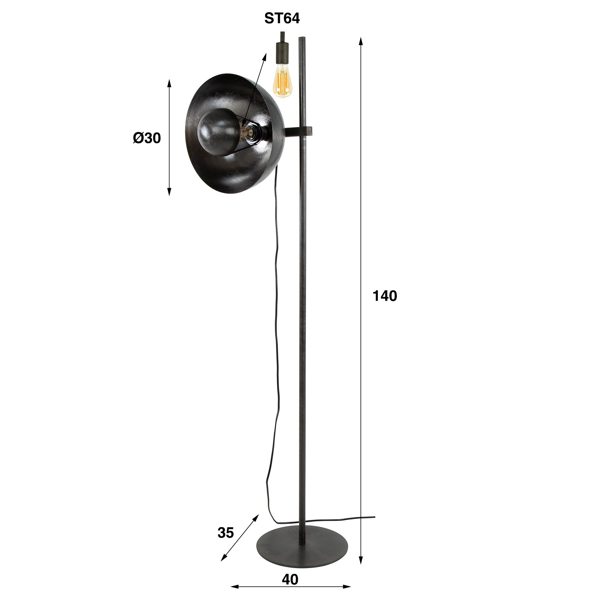 Vloerlamp 1L adjust / Zwart nikkel