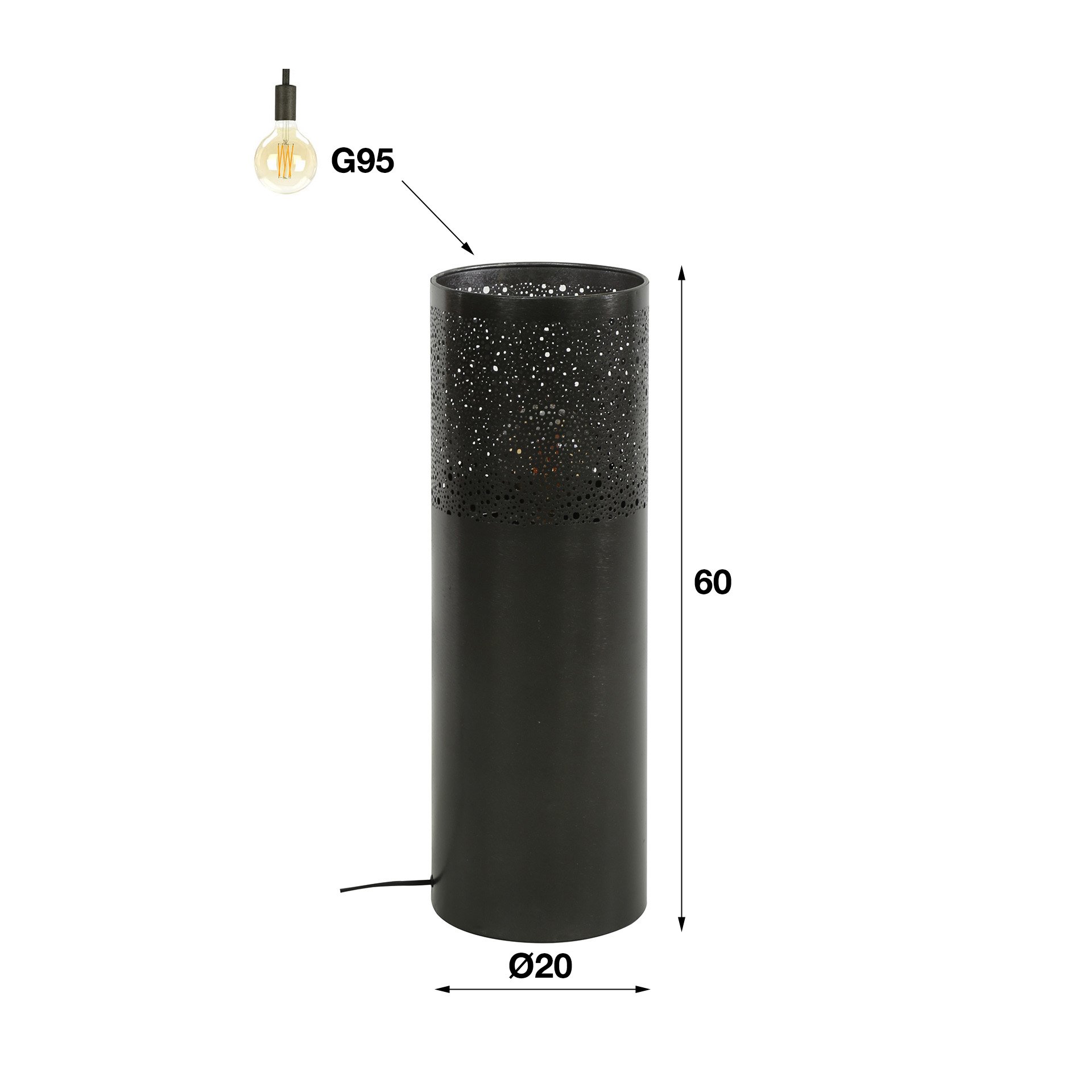 Vloerlamp Ø20 cilinder 60cm / Zwart nikkel