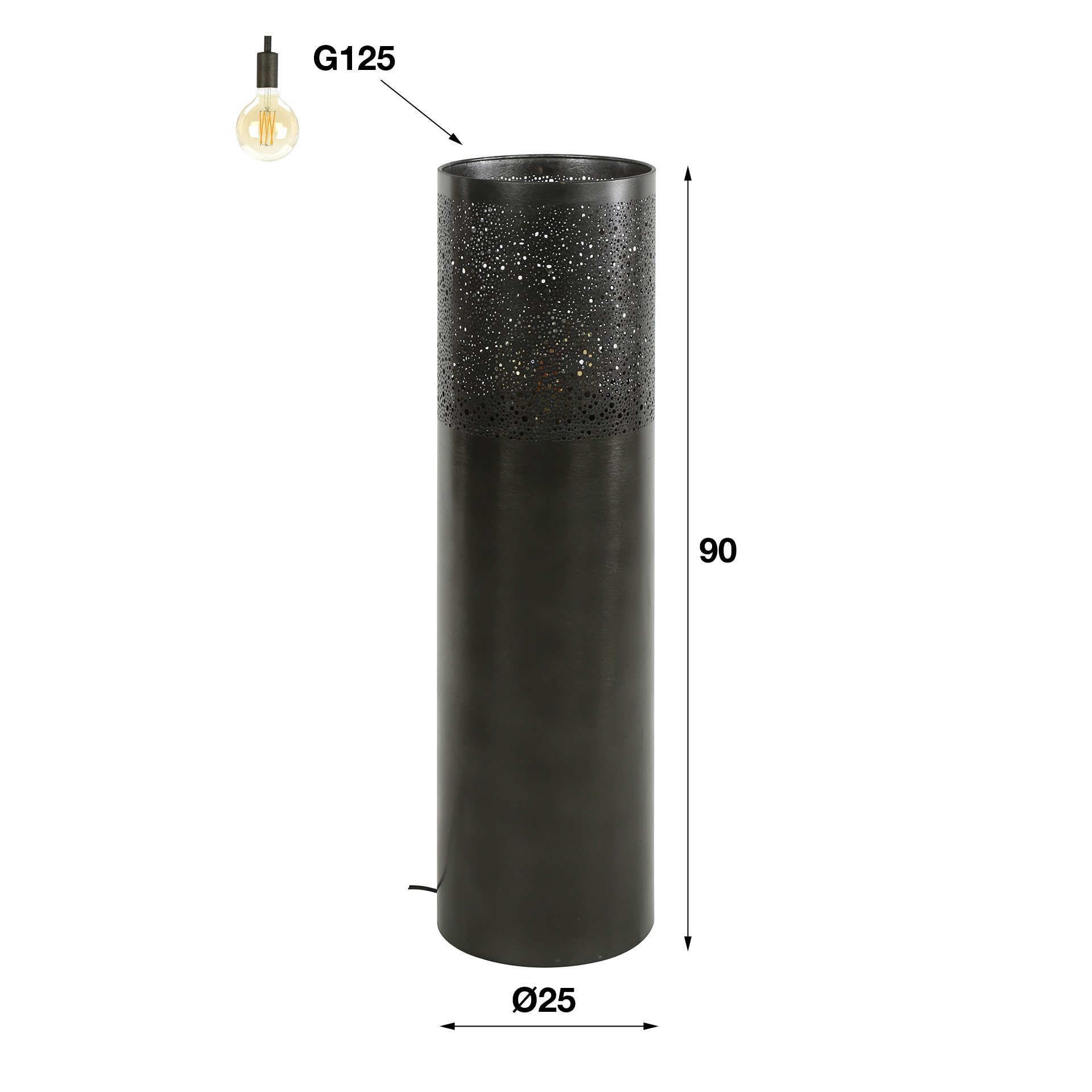 Vloerlamp Ø25 cilinder 90cm / Zwart nikkel