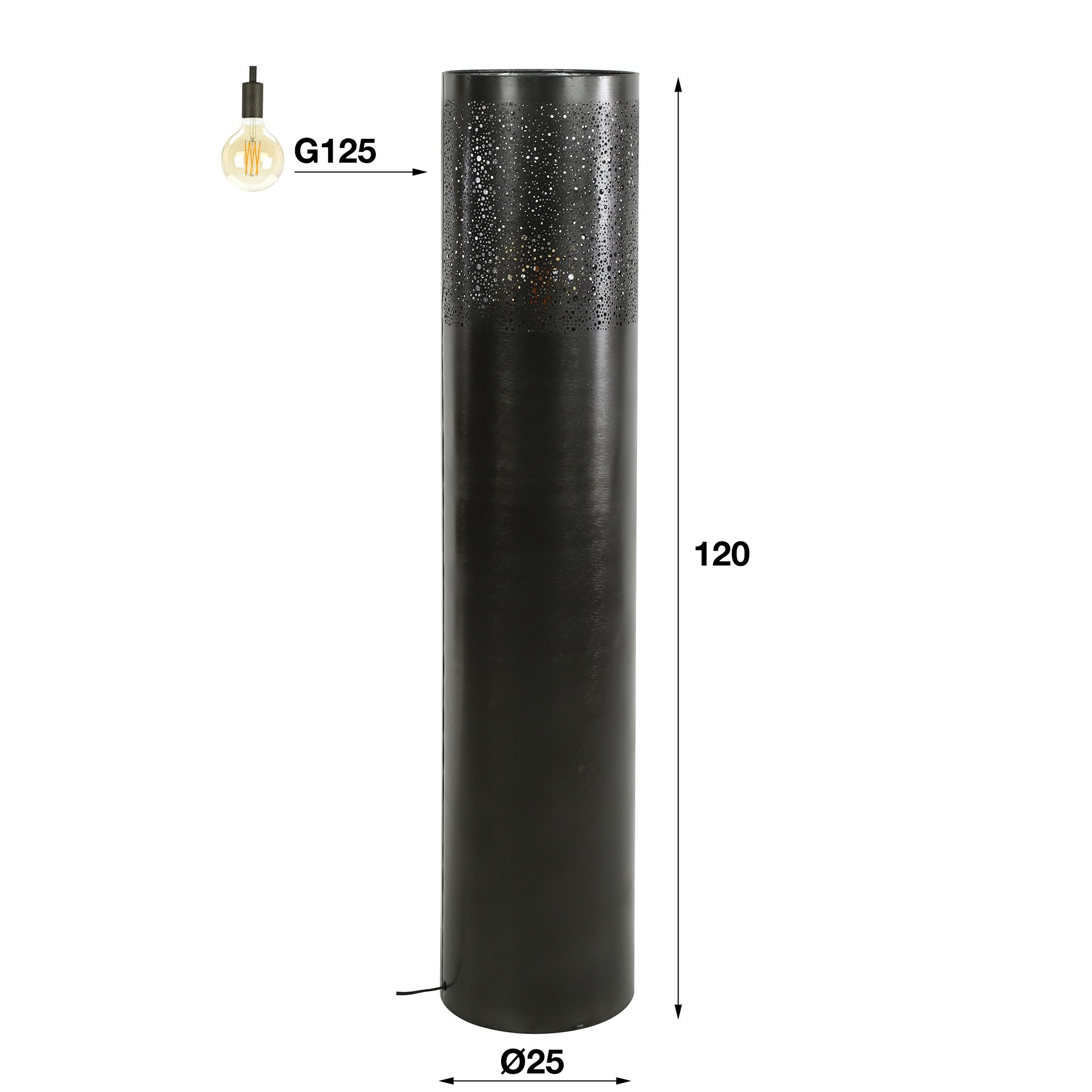 Vloerlamp Ø25 cilinder 120cm / Zwart nikkel