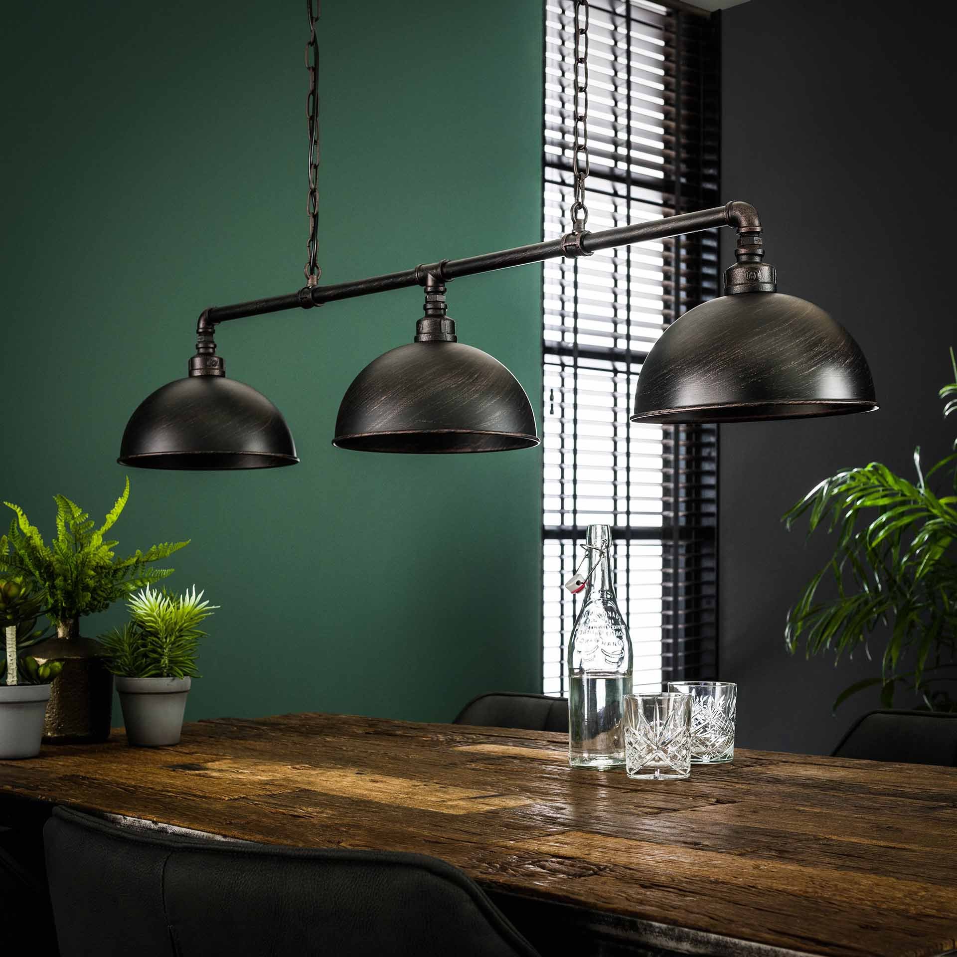 Hanglamp 3L halfronde kap-industrial tube / Zwart