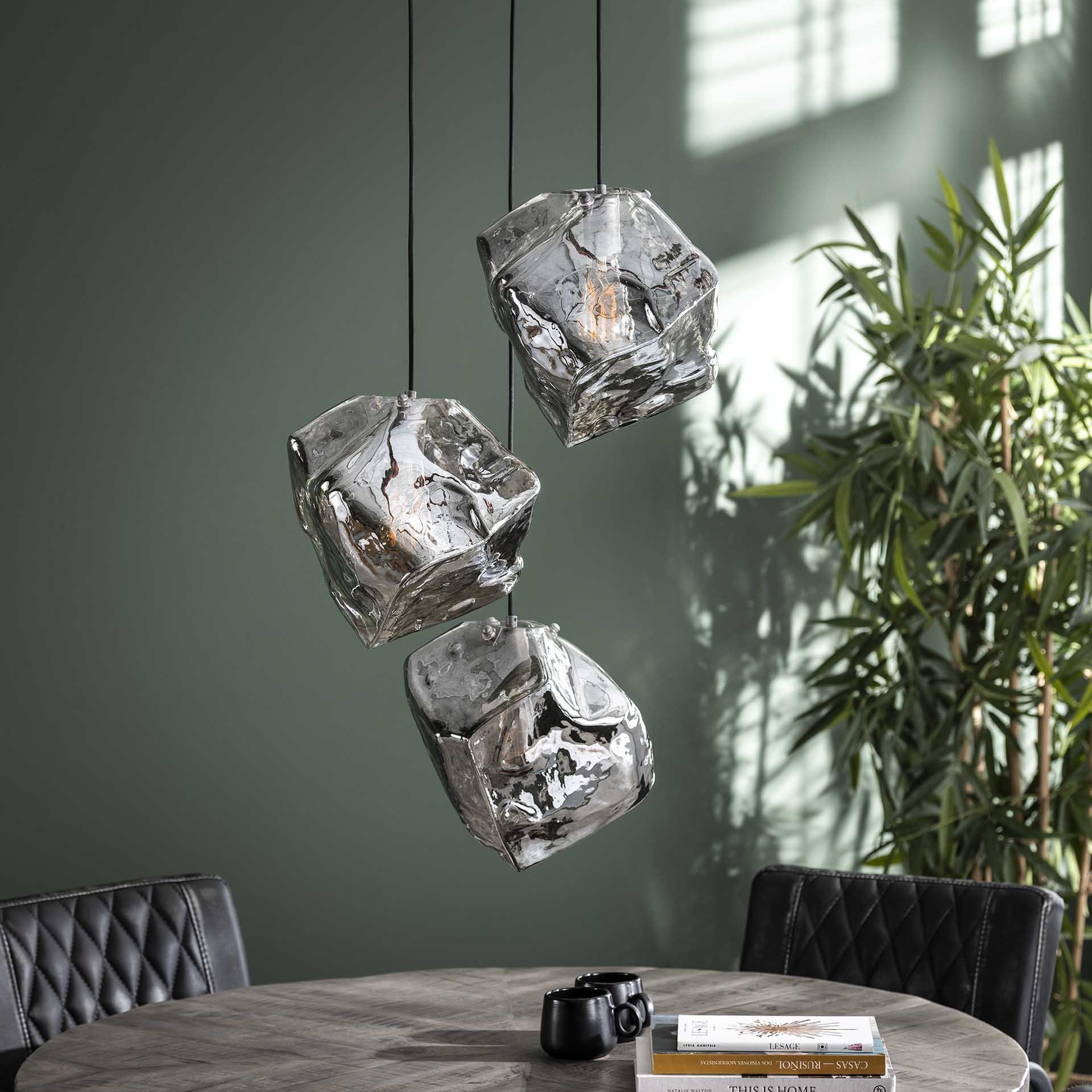 Hanglamp 3L rock chromed getrapt / Chromed glas