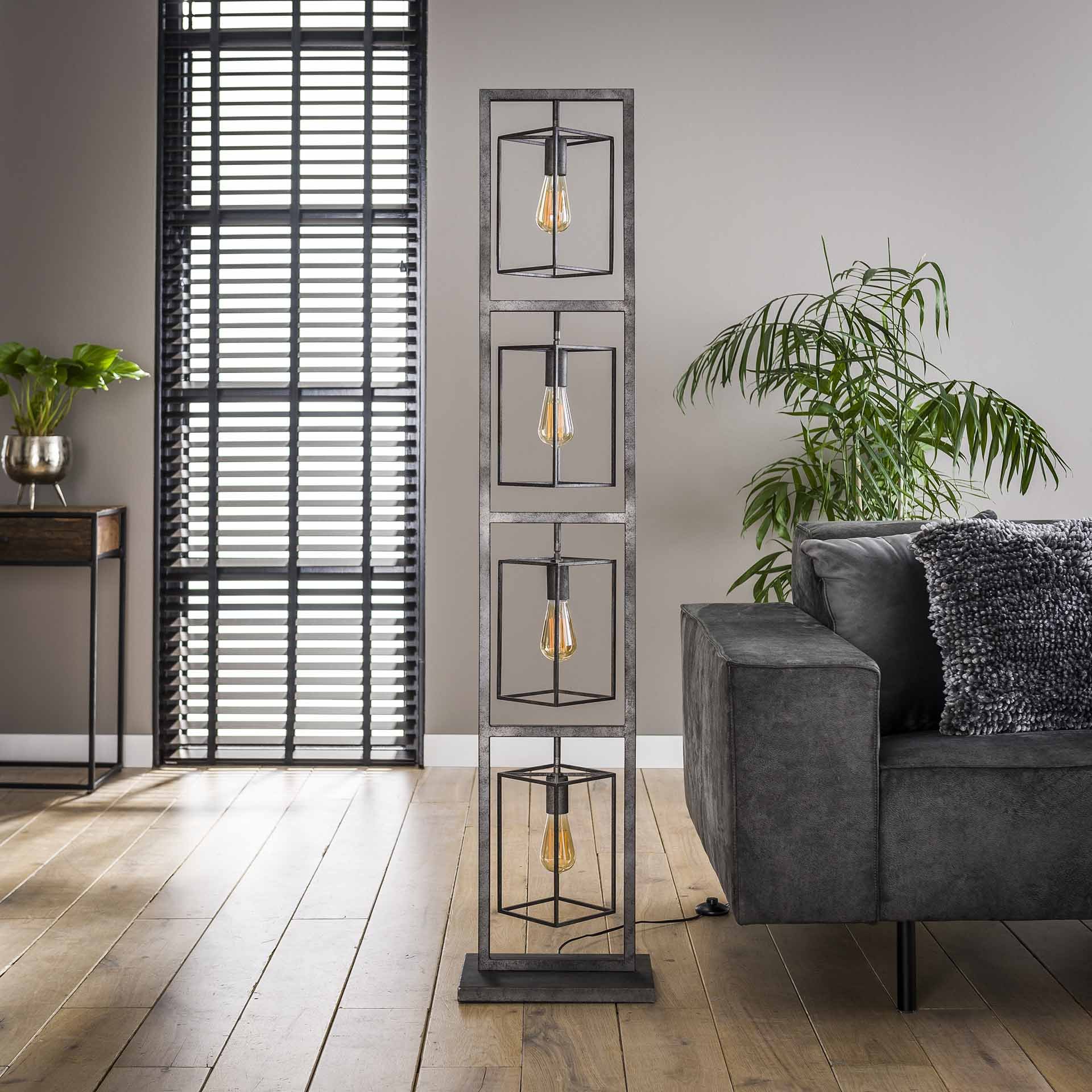 Vloerlamp 4x cubic tower / Oud zilver