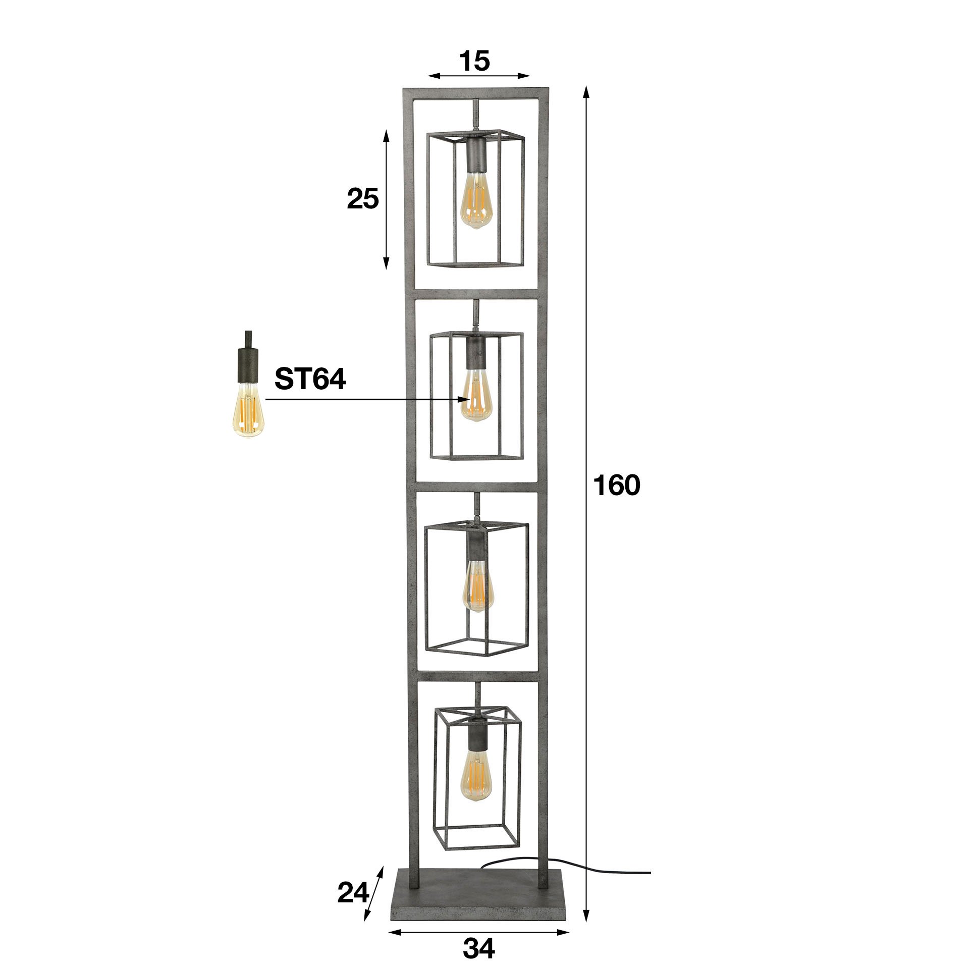 Vloerlamp 4x cubic tower / Oud zilver