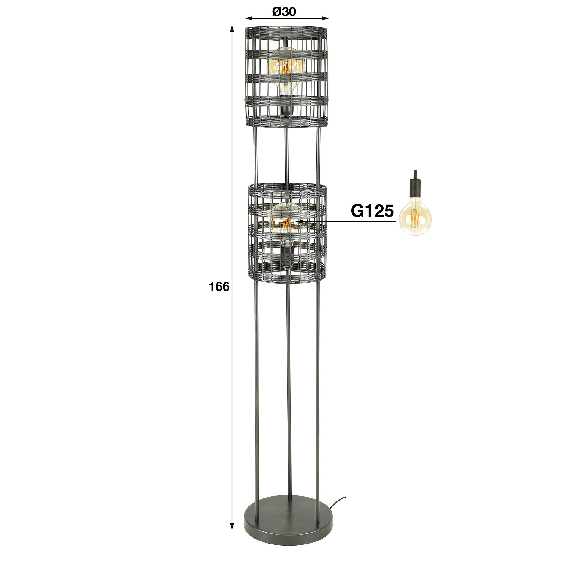 Vloerlamp 2L metal blinds / Zwart nikkel