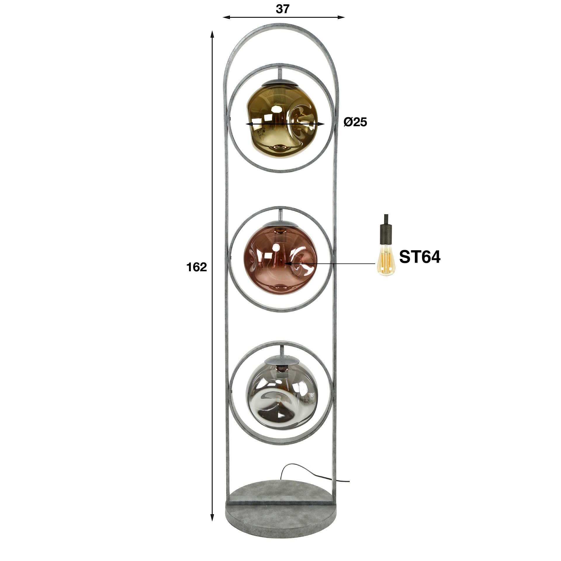 Vloerlamp 3L stellar / Oud zilver