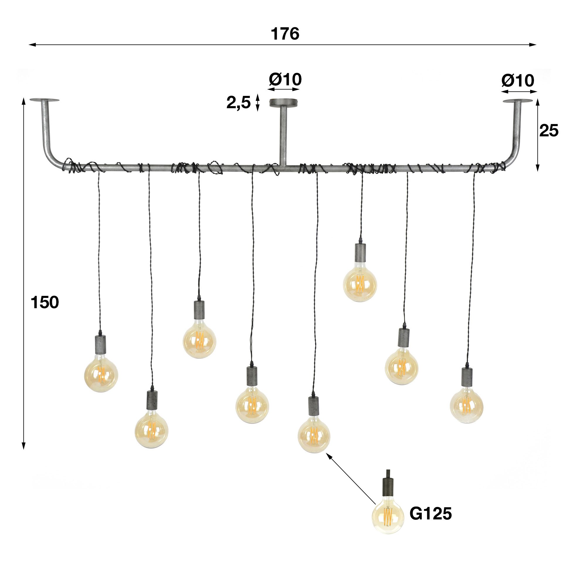 Hanglamp 8L wikkel / Oud zilver