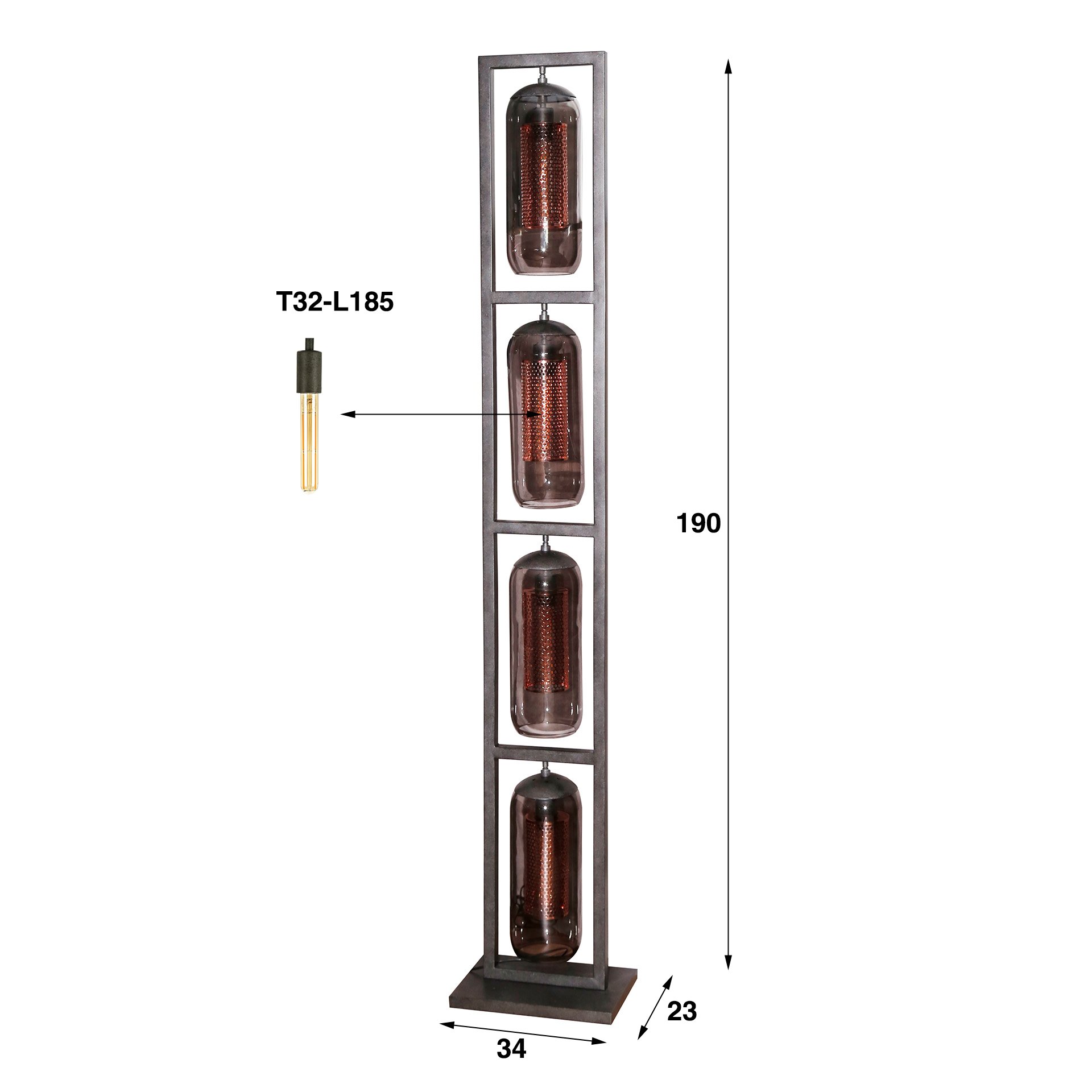 Vloerlamp 4L tower smoke glas-geperforeerd staal / Artic zwart
