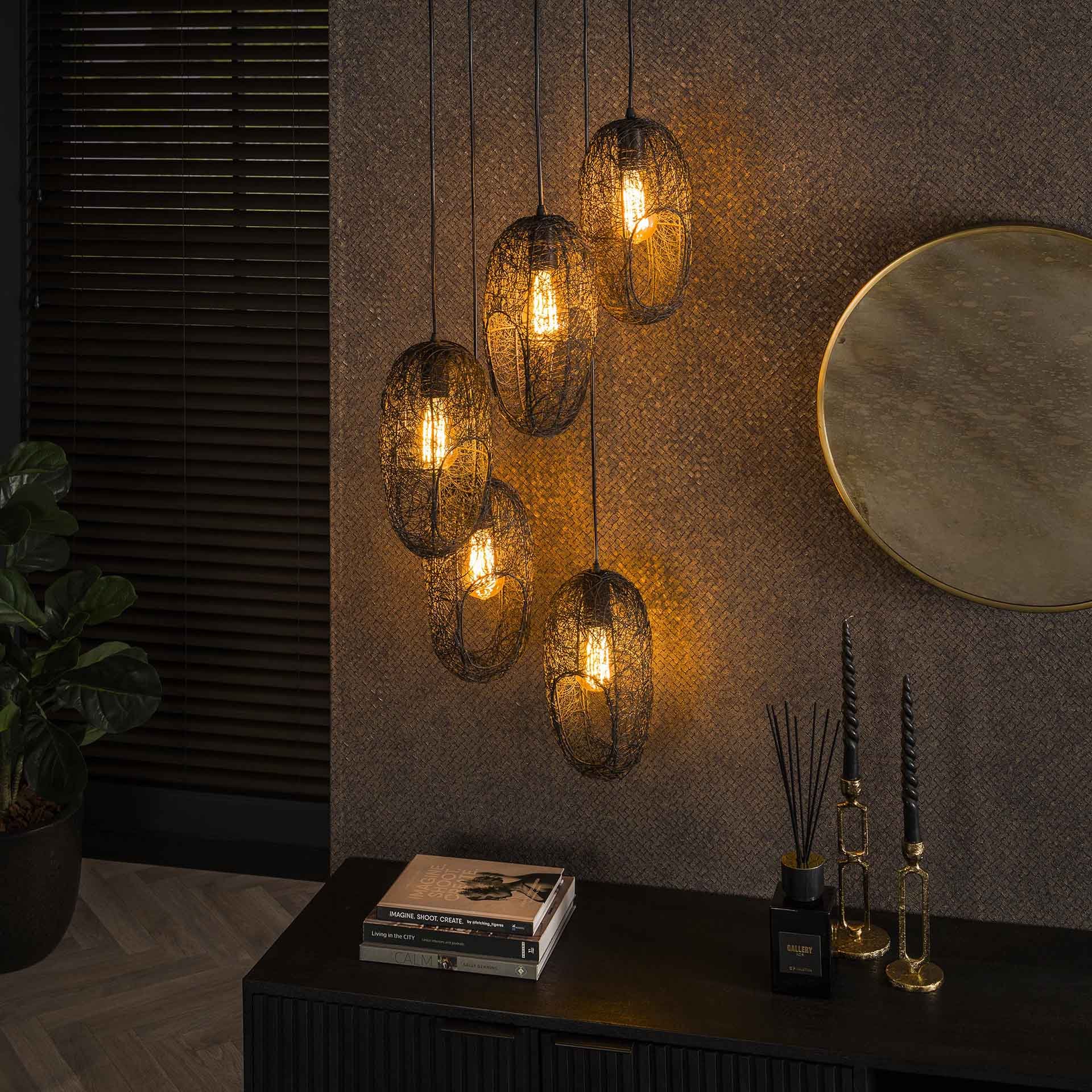 Hanglamp 5L open oog wire / Artic zwart