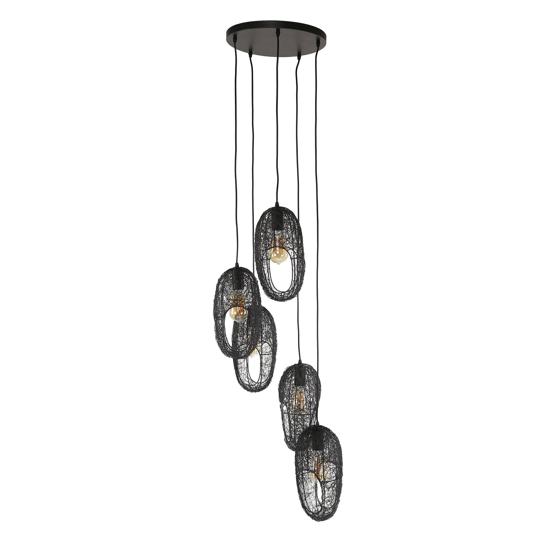 Hanglamp 5L open oog wire / Artic zwart