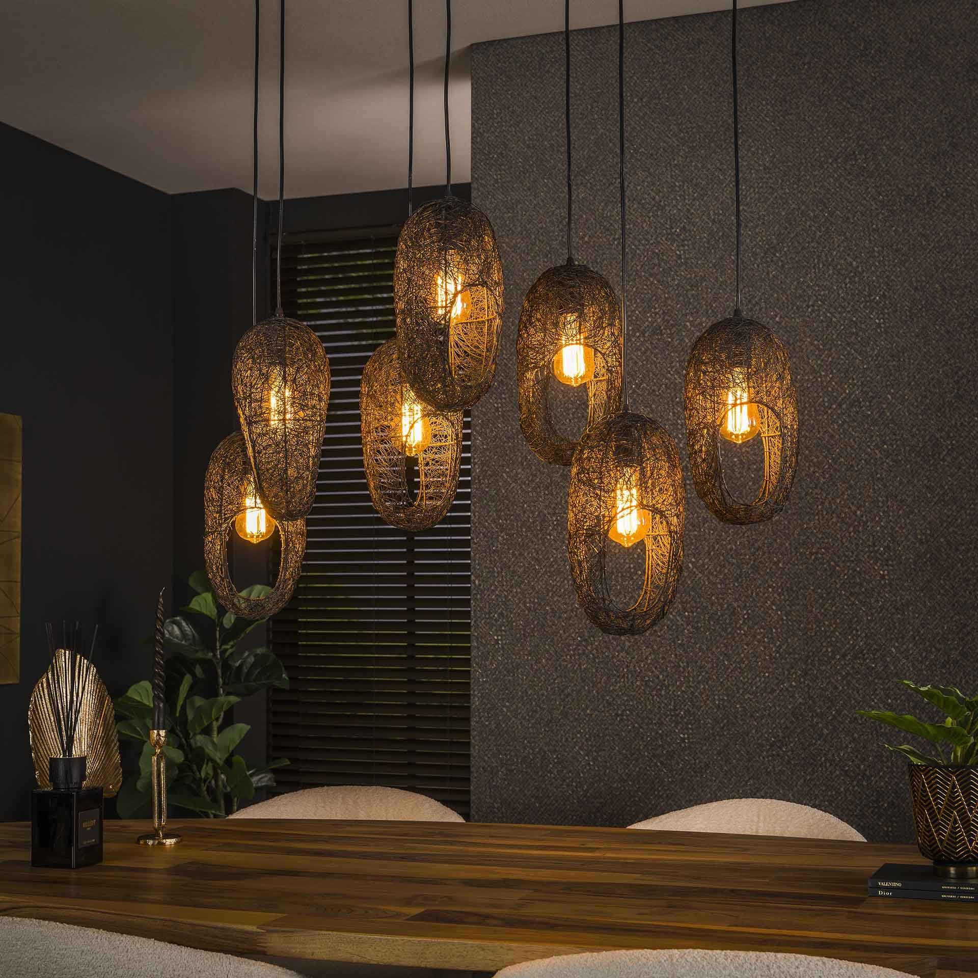 Hanglamp 4+3 open oog wire / Artic zwart