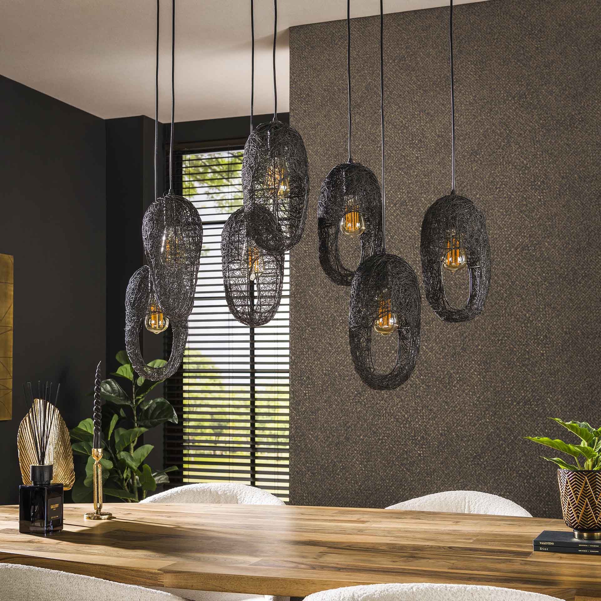 Hanglamp 4+3 open oog wire / Artic zwart