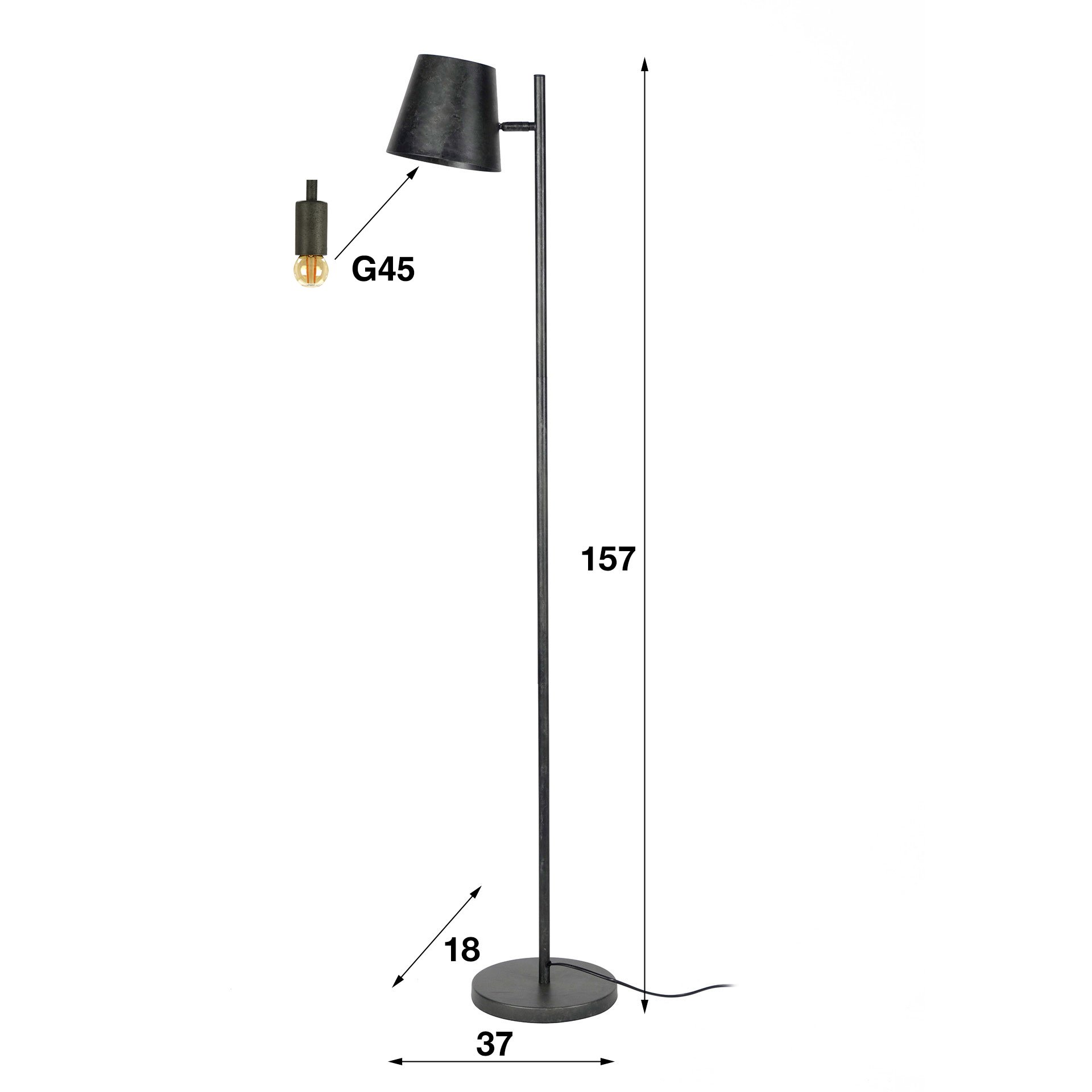 Vloerlamp 1L verstelbare metalen kap / Charcoal