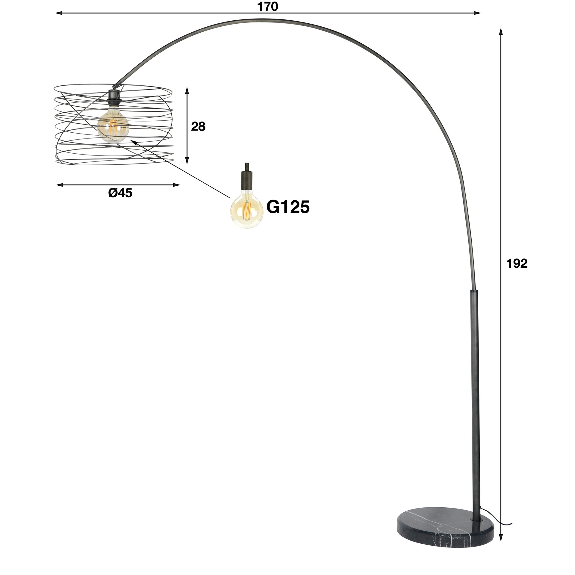 Booglamp Ø45 curl / Charcoal