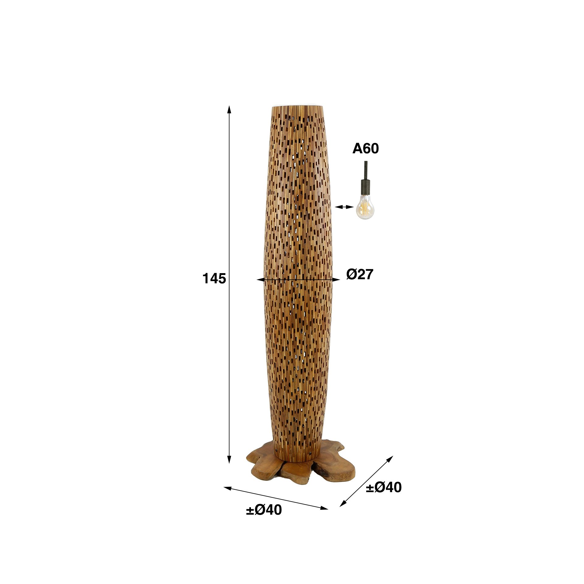 Vloerlamp M bars / Massief gerecycled teakhout