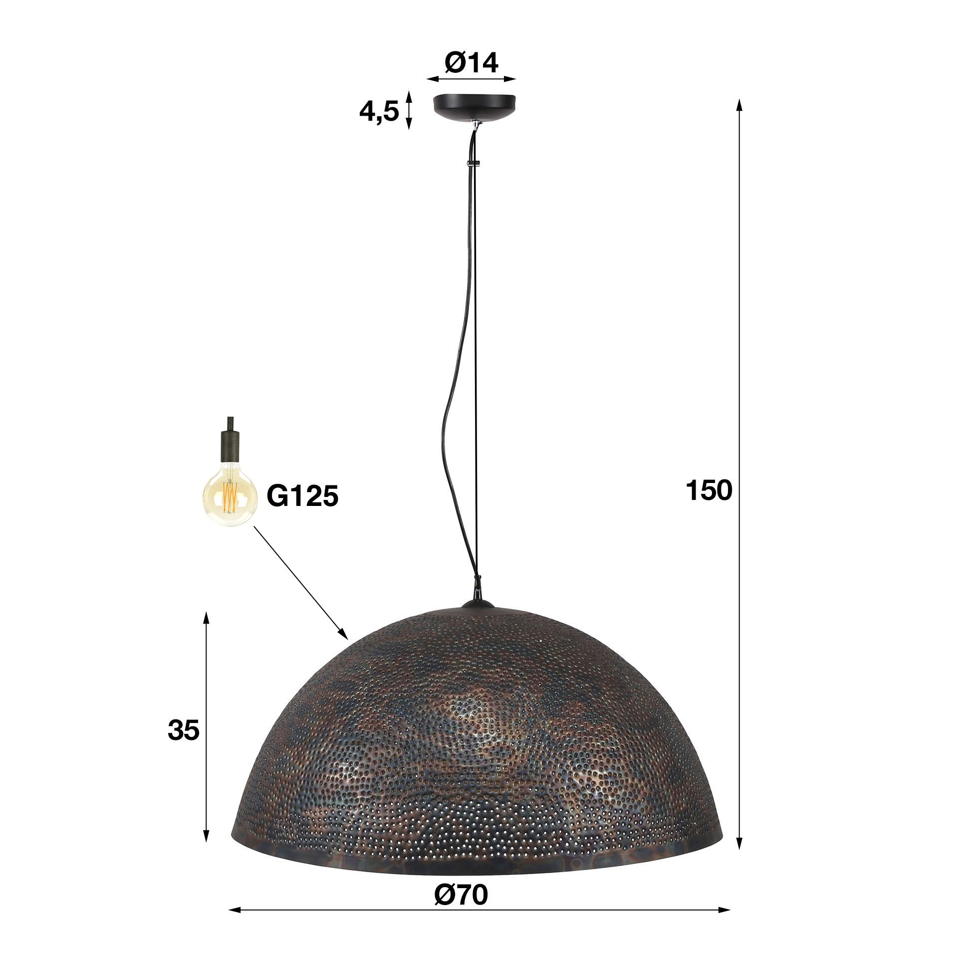 Hanglamp Ø70 punch / Zwart bruin