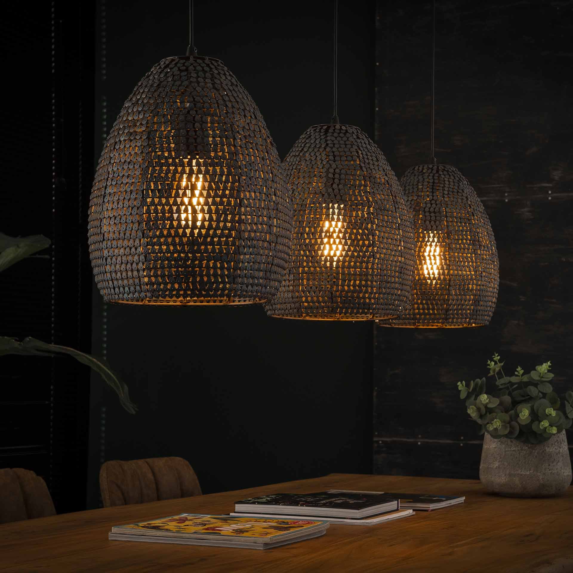 Hanglamp 3x Ø26 armor ovaal / Zwart bruin