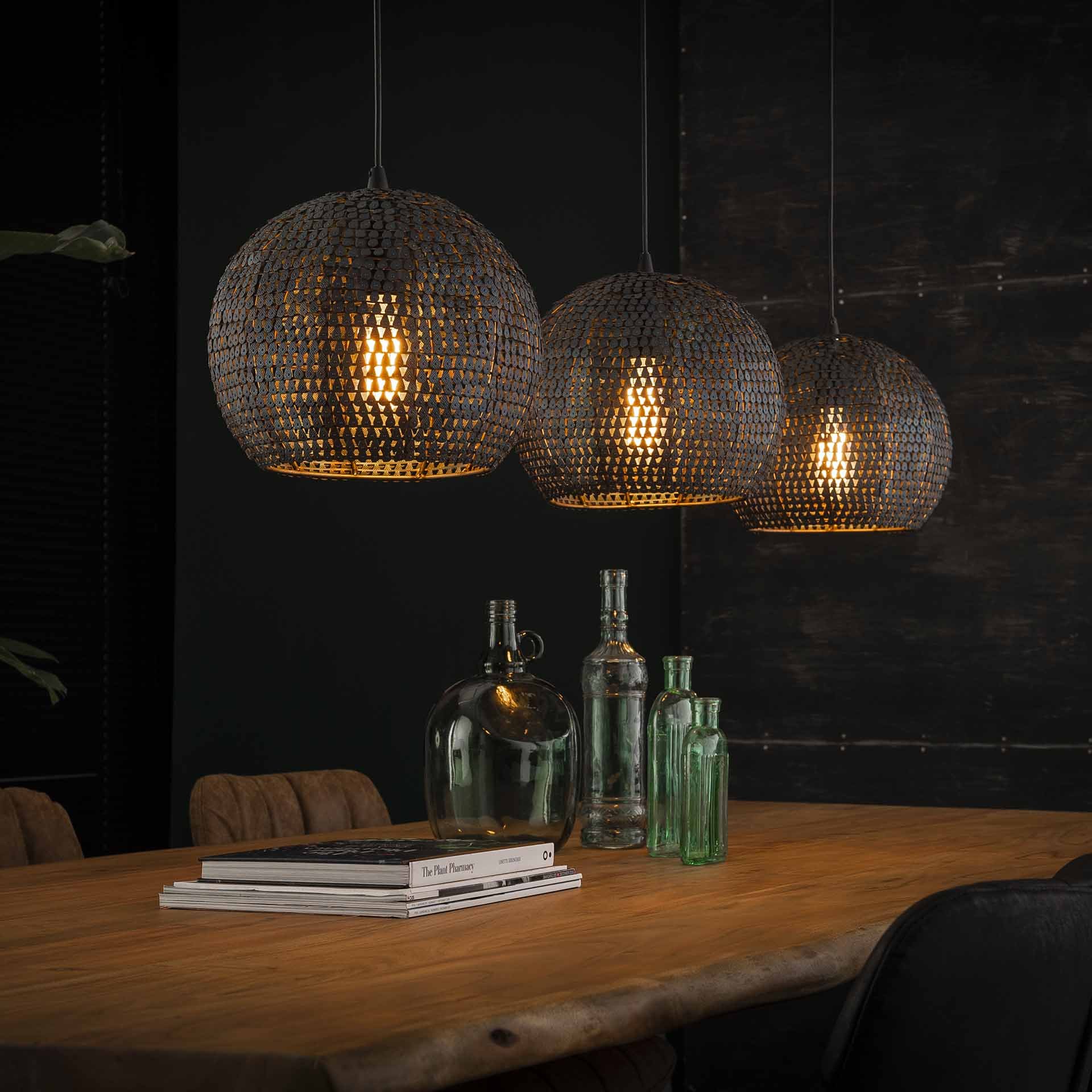 Hanglamp 3x Ø26 armor half rond / Zwart bruin