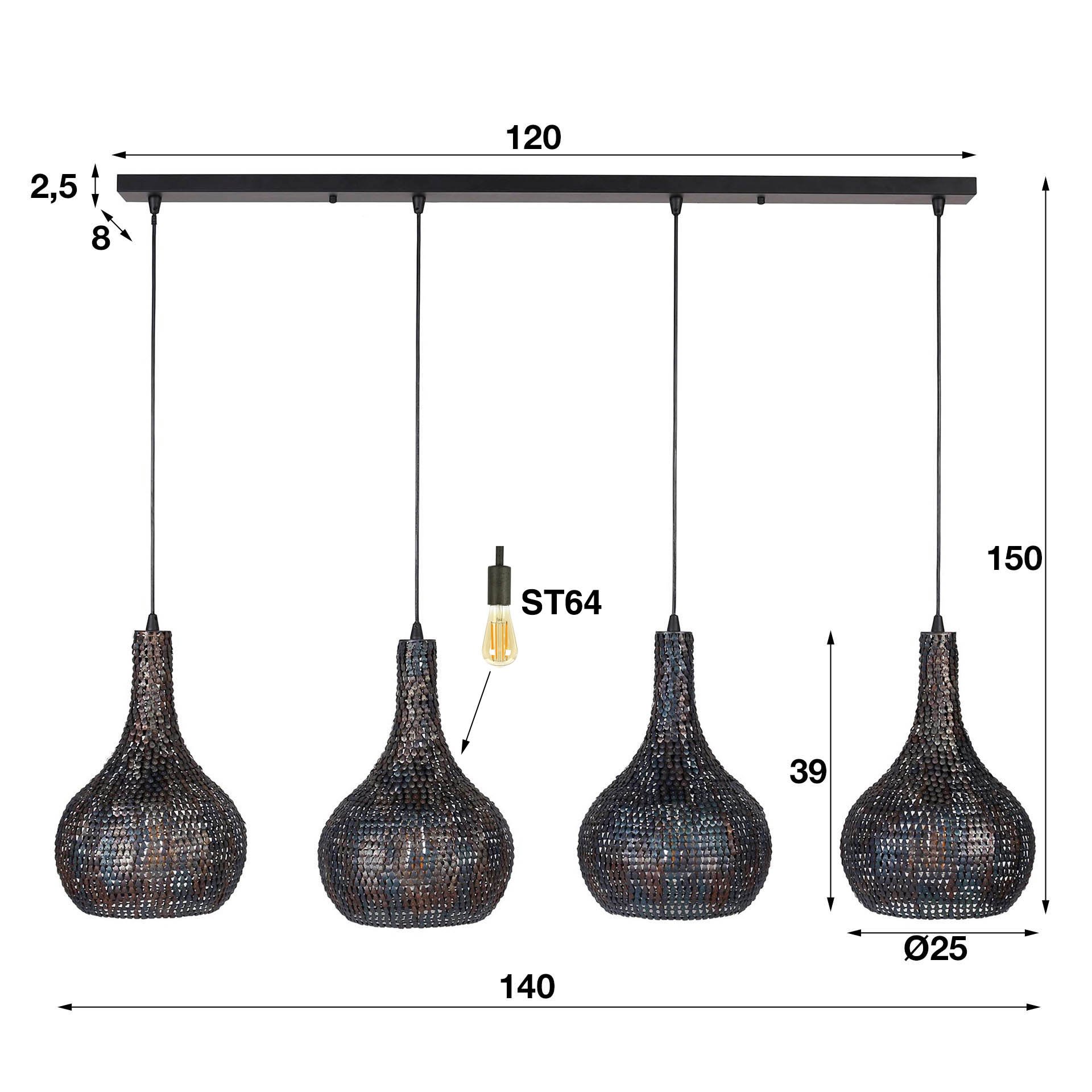 Hanglamp 4L armor kegel / Zwart bruin