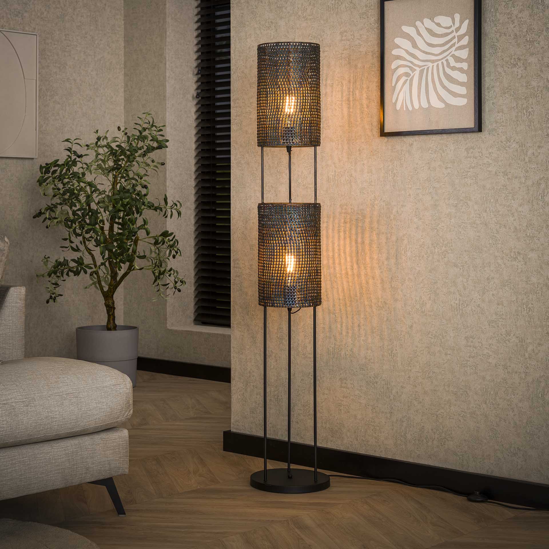 Vloerlamp 2L armor tube / Zwart bruin