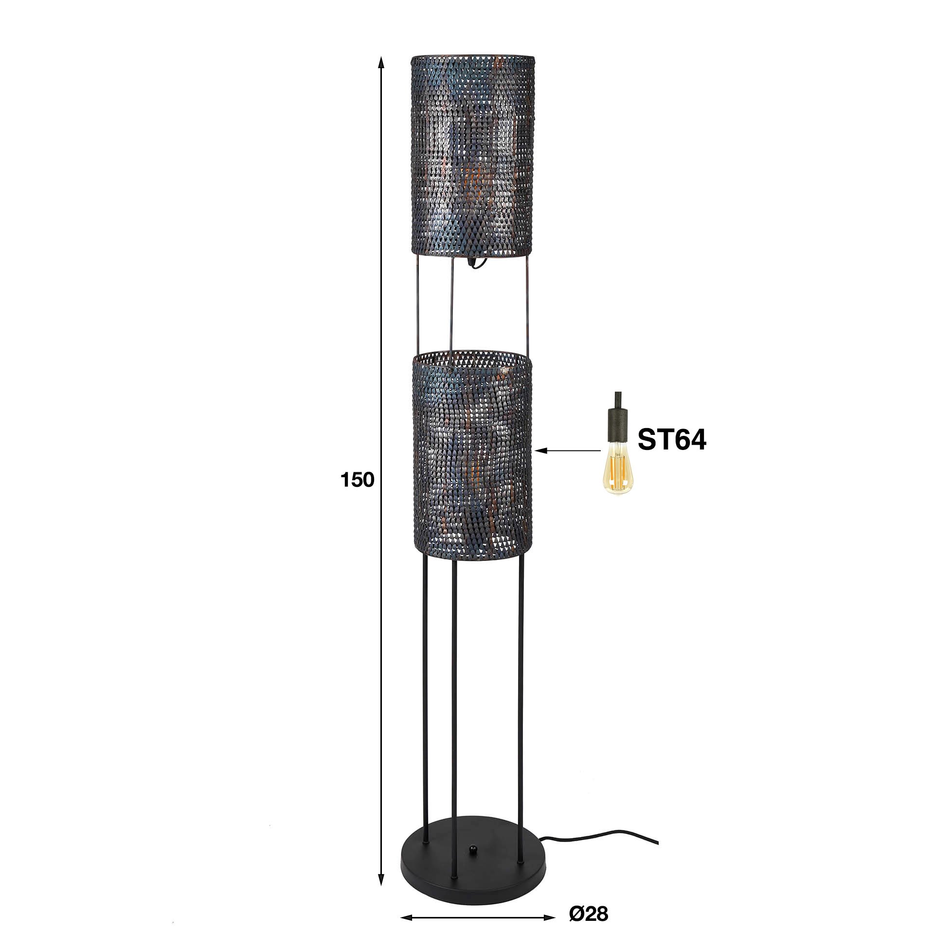 Vloerlamp 2L armor tube / Zwart bruin