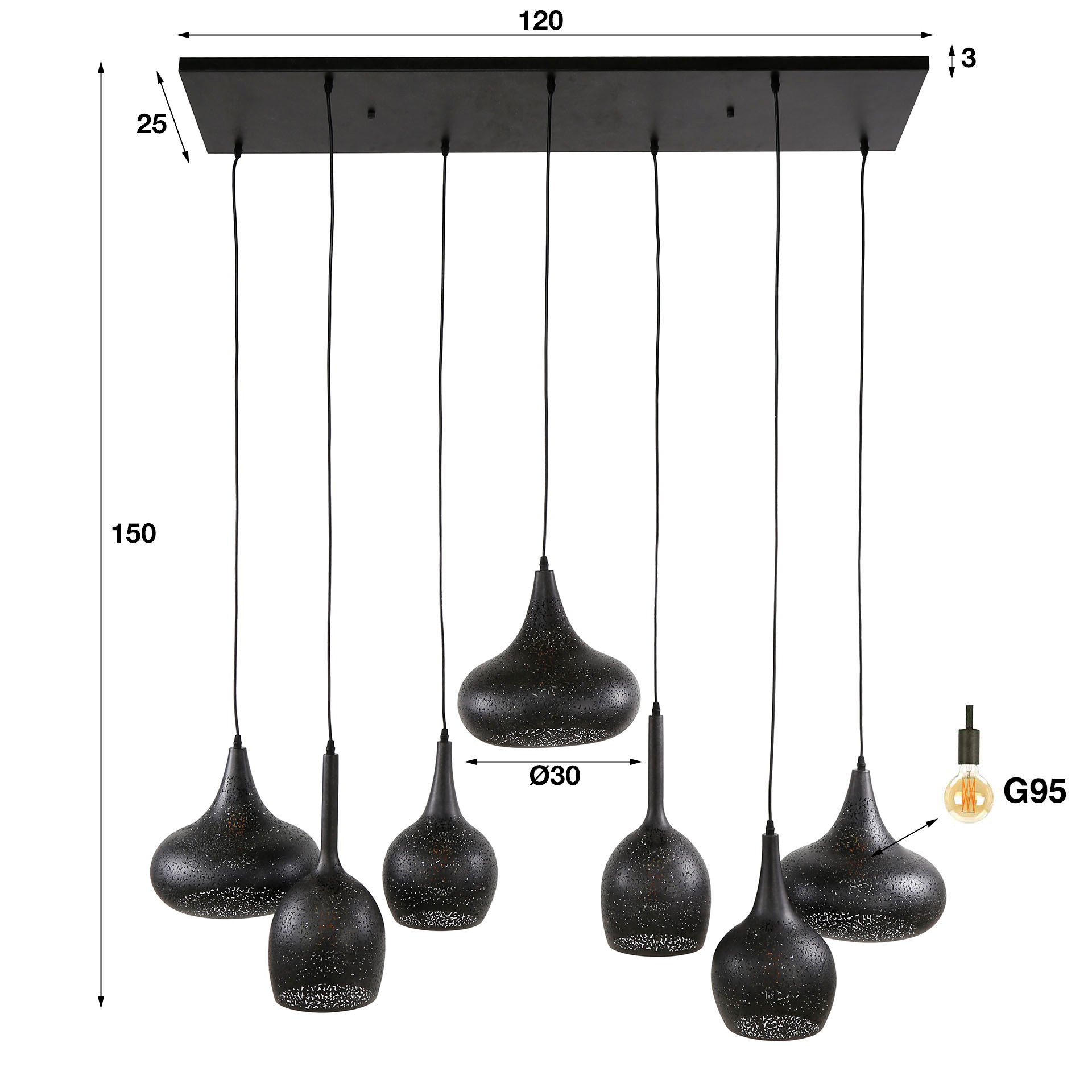 Hanglamp 4+3 zip / Artic zwart