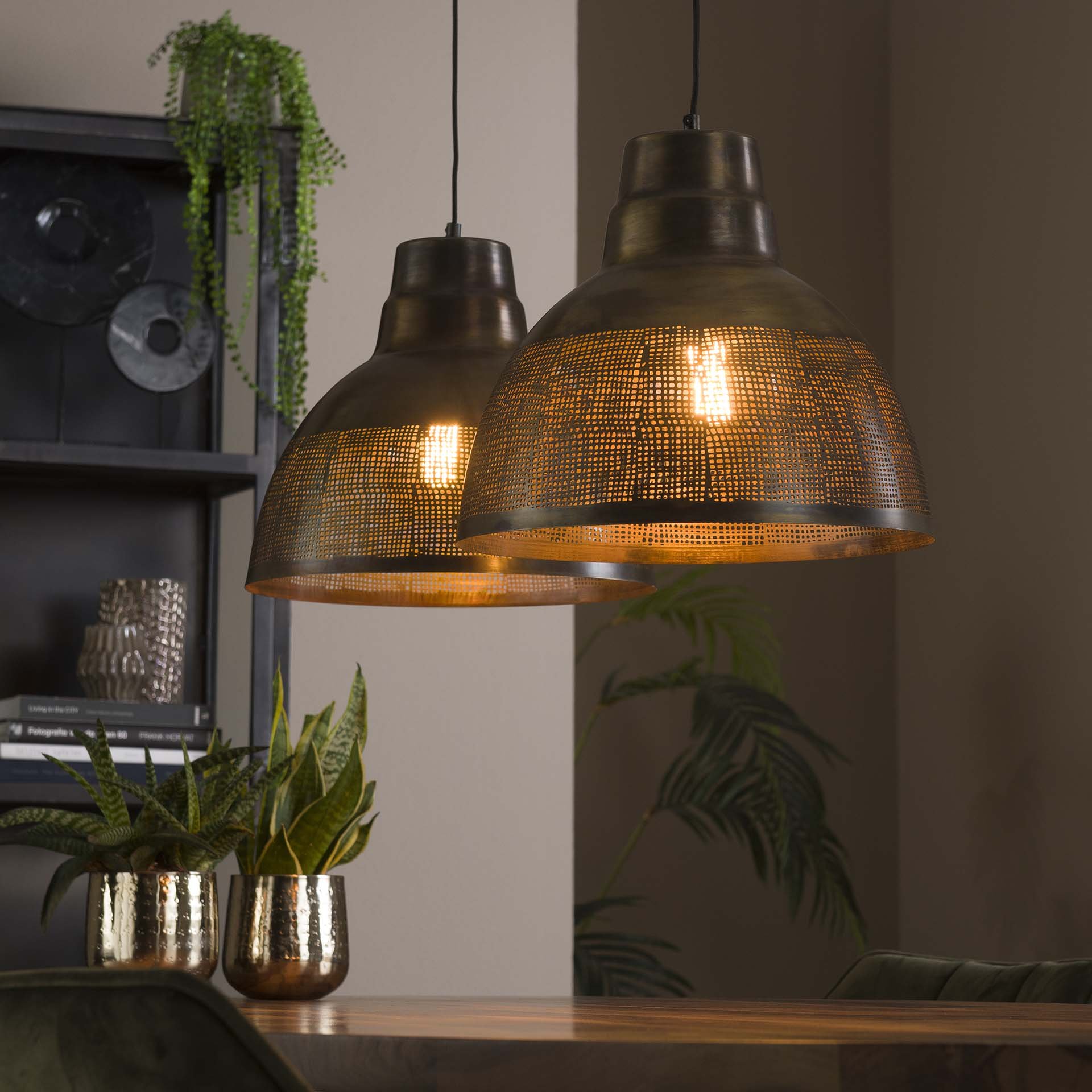 Hanglamp 2xØ38 screen / Brons antiek