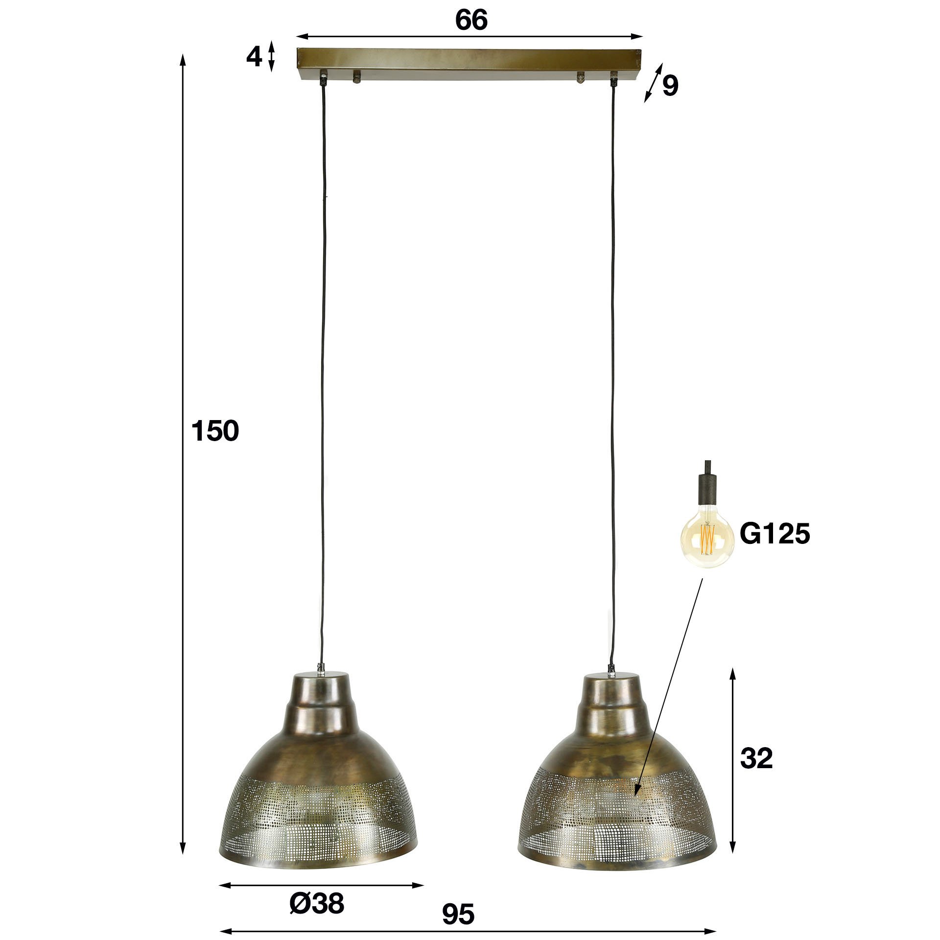 Hanglamp 2xØ38 screen / Brons antiek