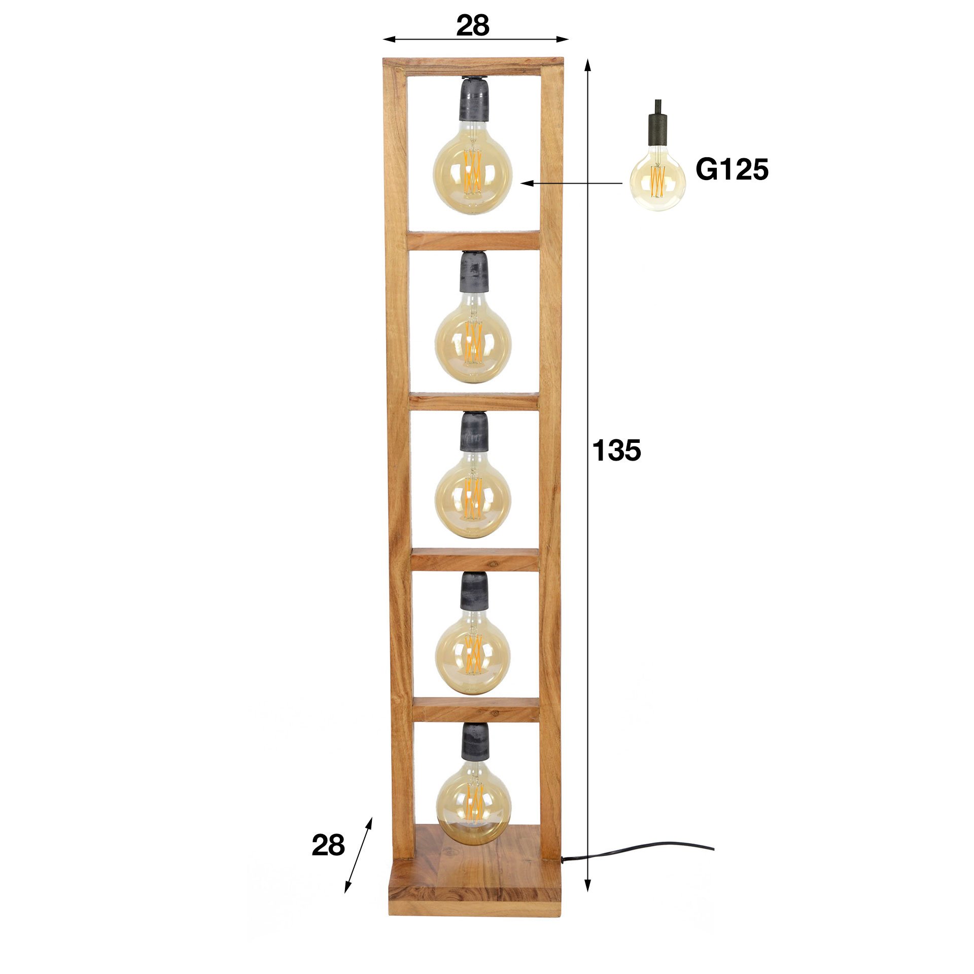 Vloerlamp 5L modulo houten frame / Massief acacia naturel