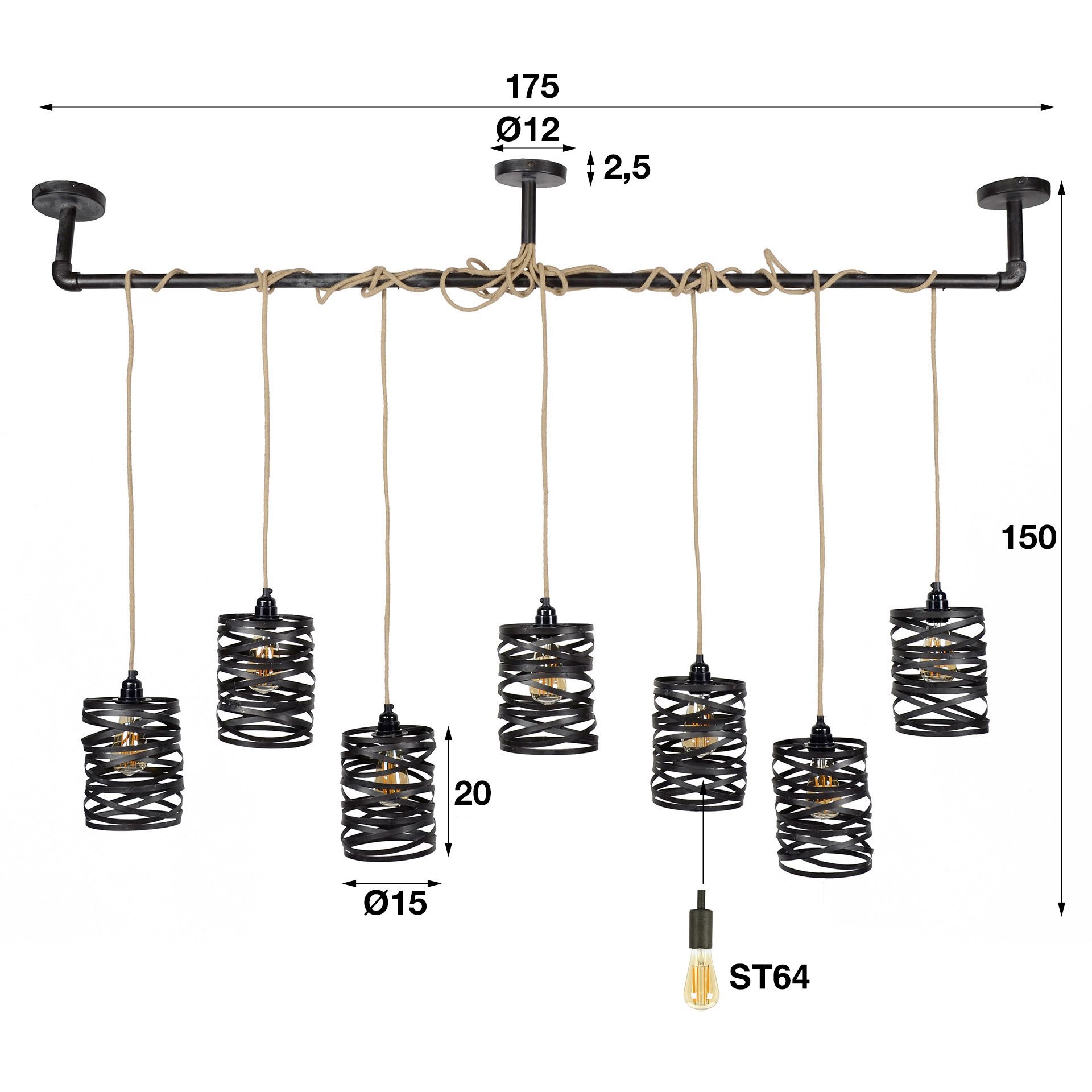Hanglamp 7L twist wikkel XL / Slate grey