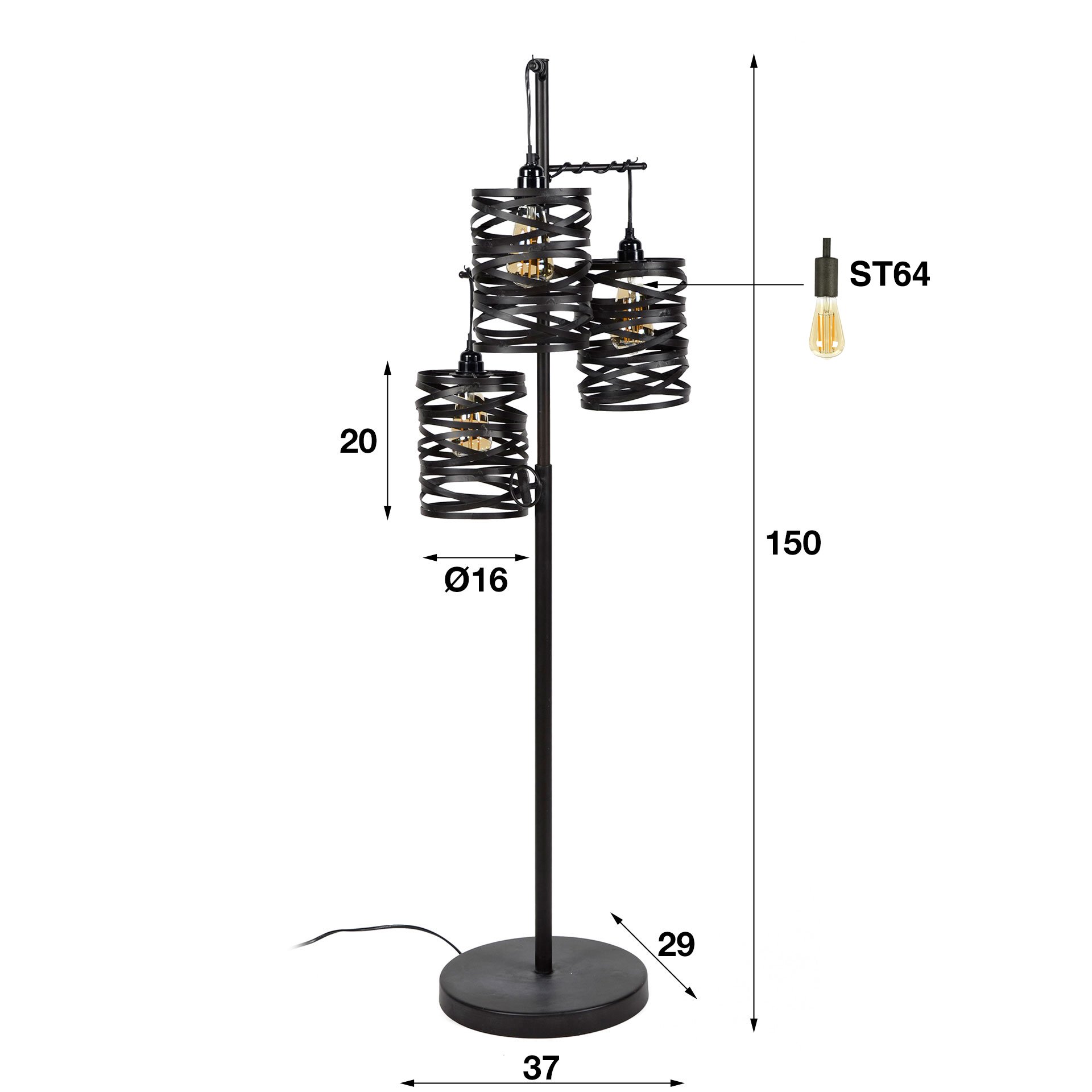 Vloerlamp 3L spindle / Slate grey