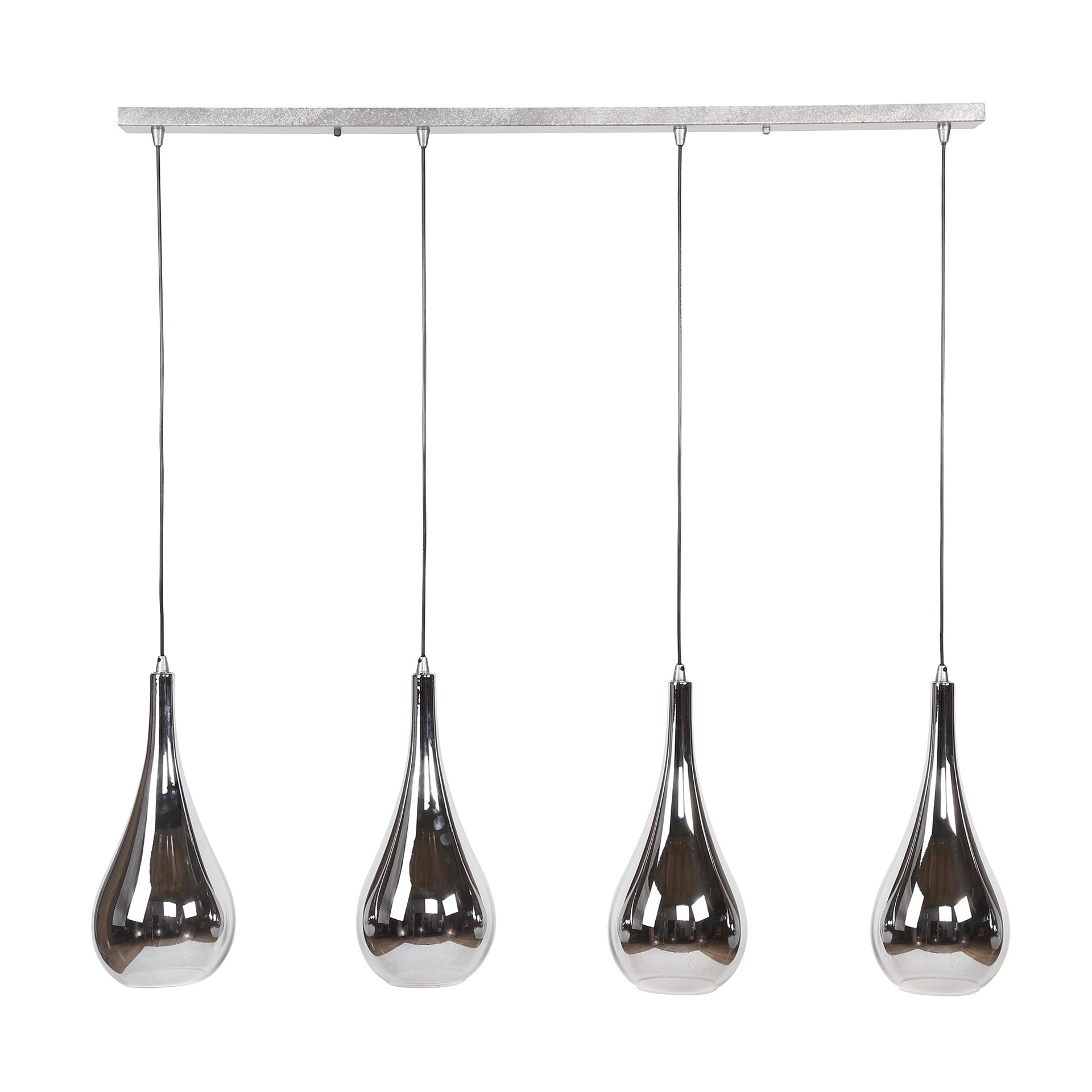 Hanglamp 4L silver drop glass / Chromed glas