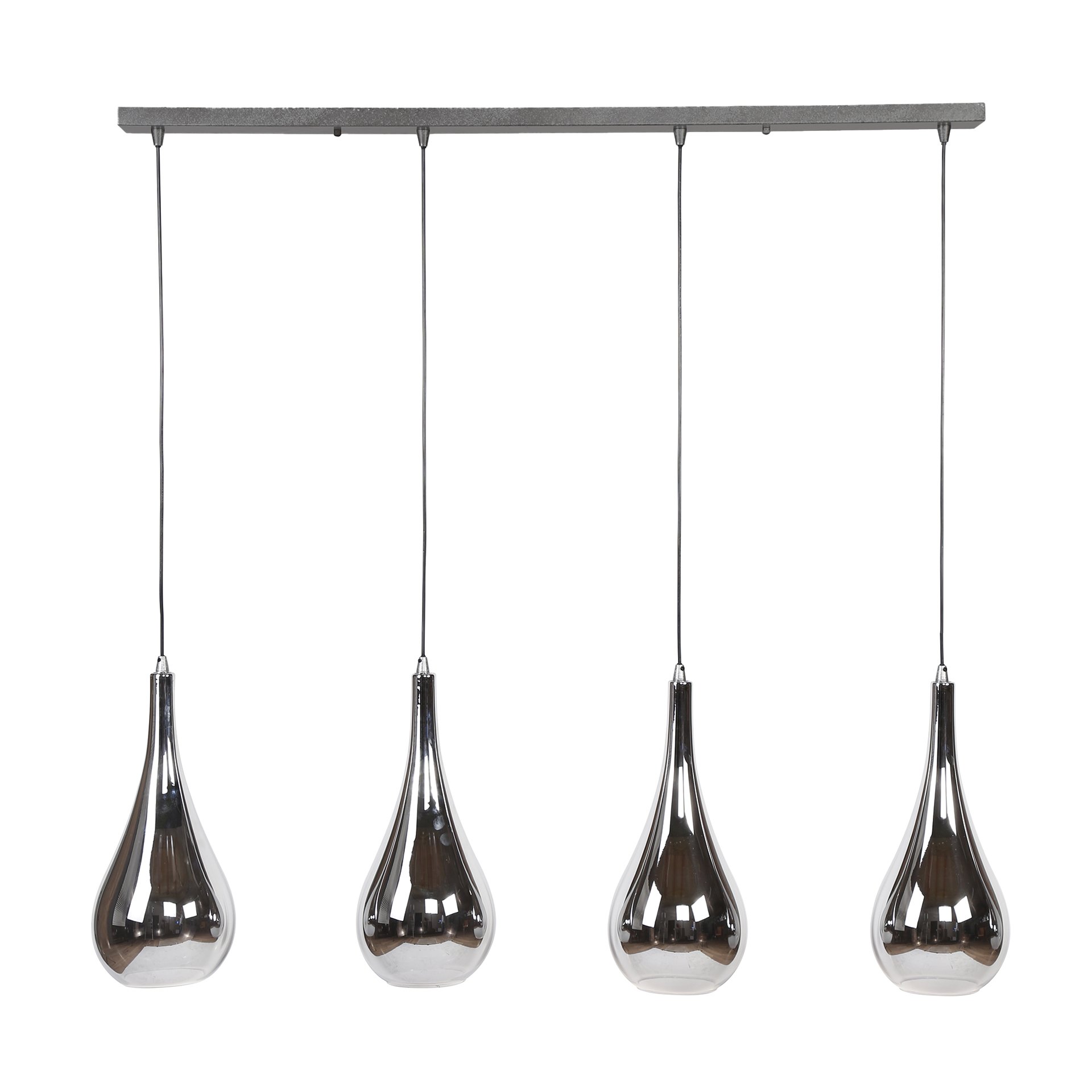 Hanglamp 4L silver drop glass / Chromed glas