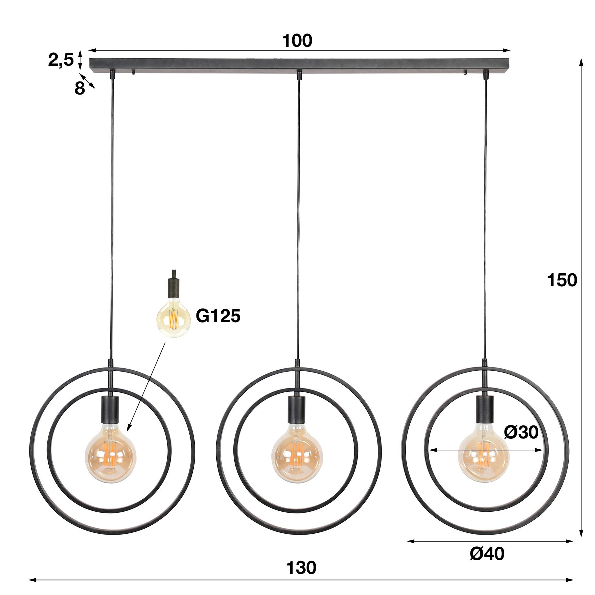 Hanglamp 3L Turn around / Charcoal