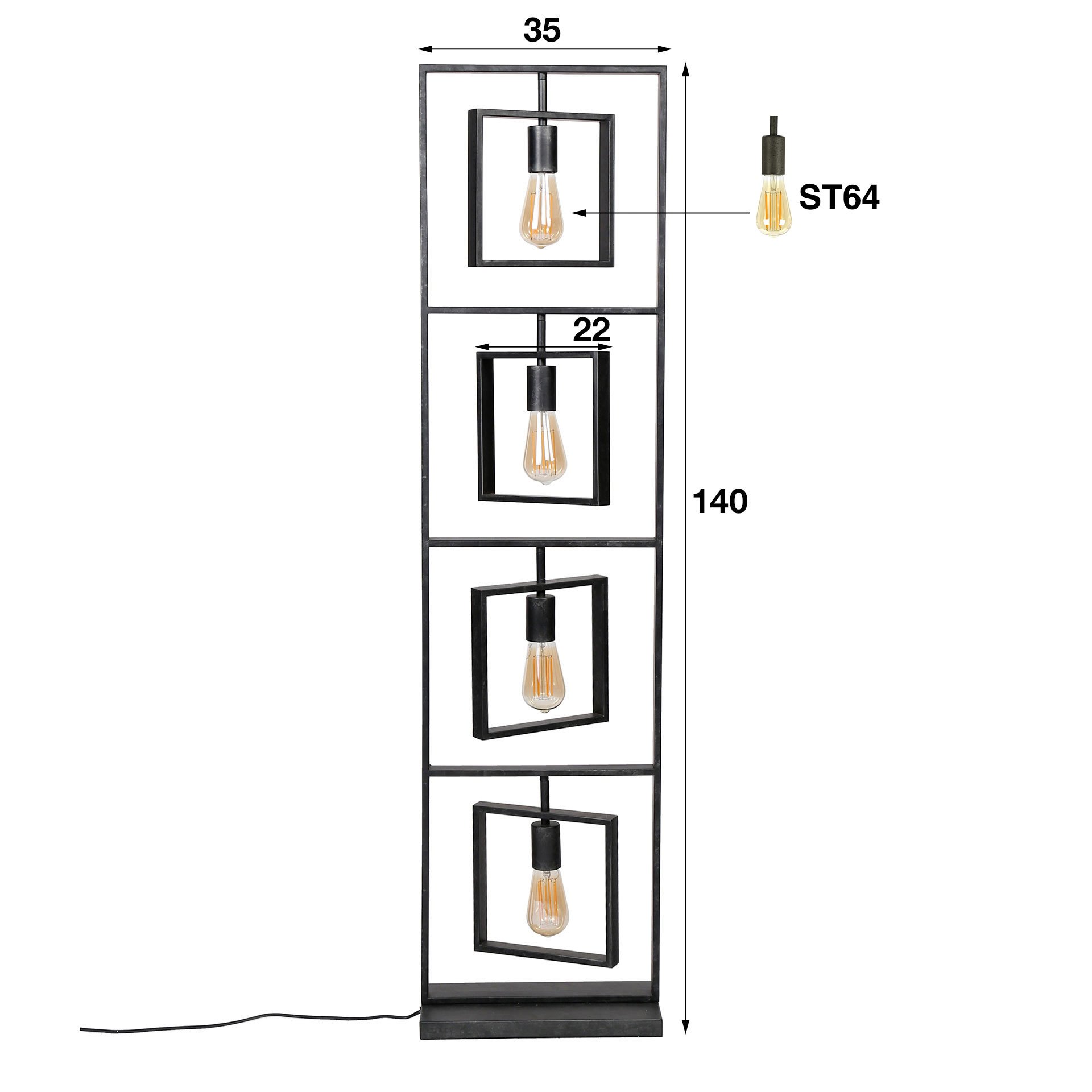 Vloerlamp 4L Turn square / Charcoal