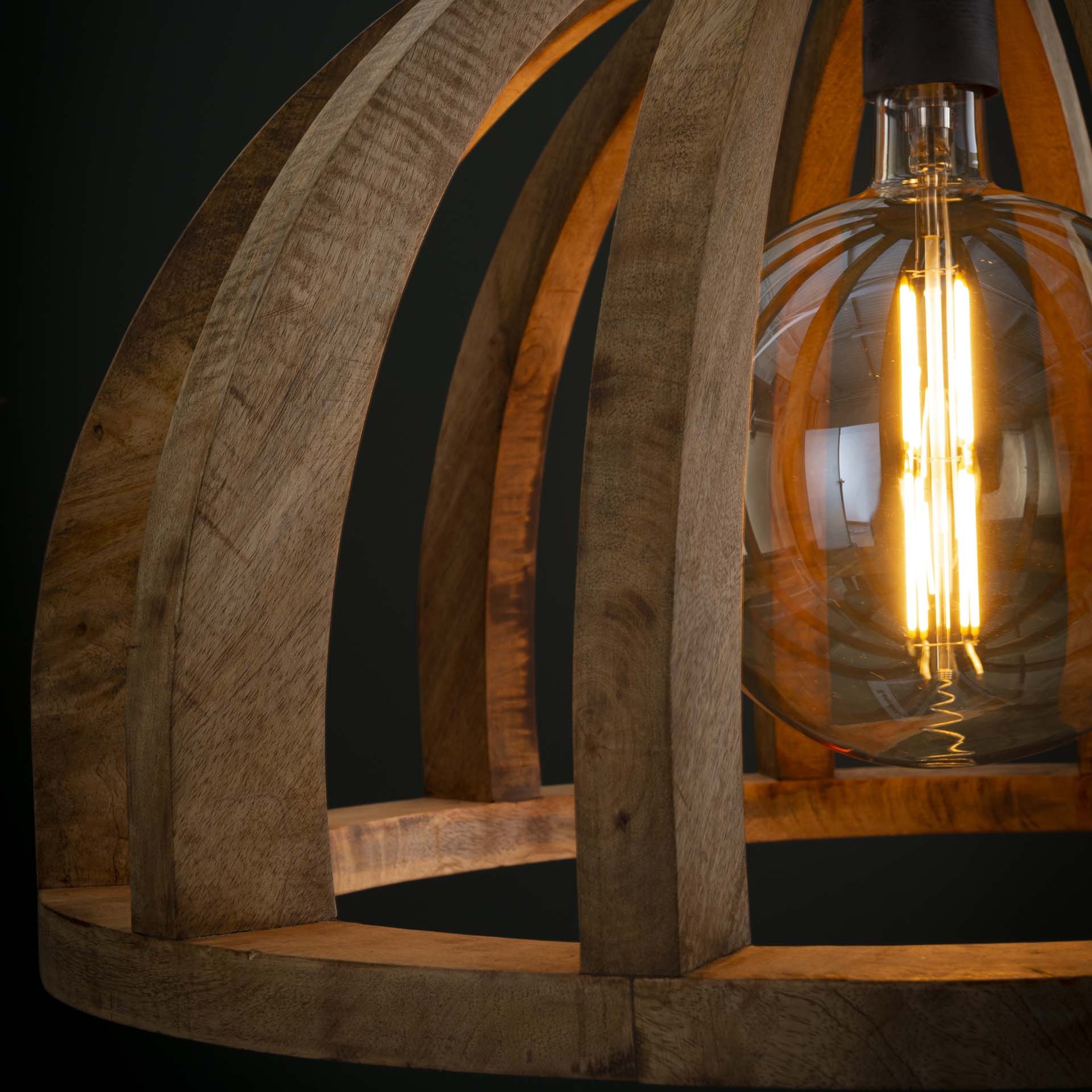 Hanglamp Ø60 gebogen houten spijlen / Massief mango naturel / Massief mango naturel