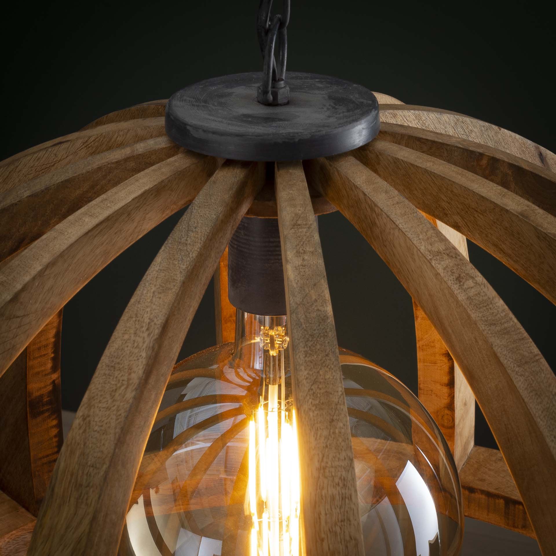 Hanglamp Ø60 gebogen houten spijlen / Massief mango naturel / Massief mango naturel