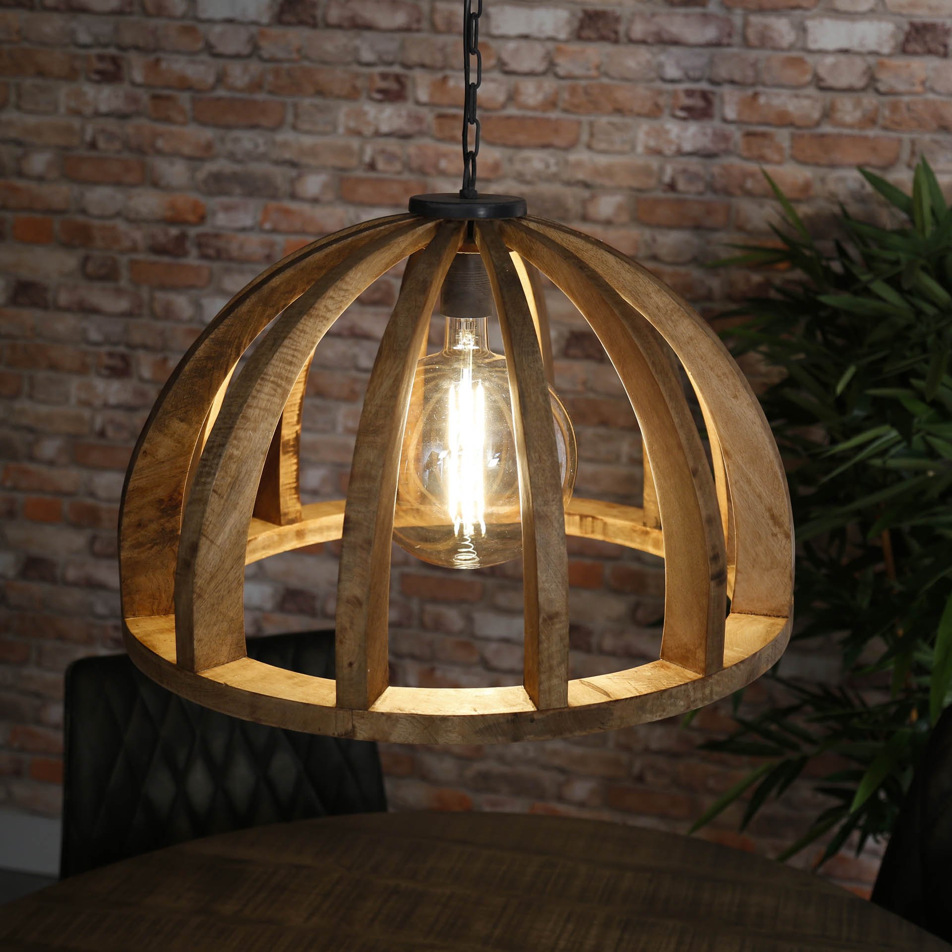 Hanglamp Ø60 gebogen houten spijlen / Massief mango naturel / Massief mango naturel