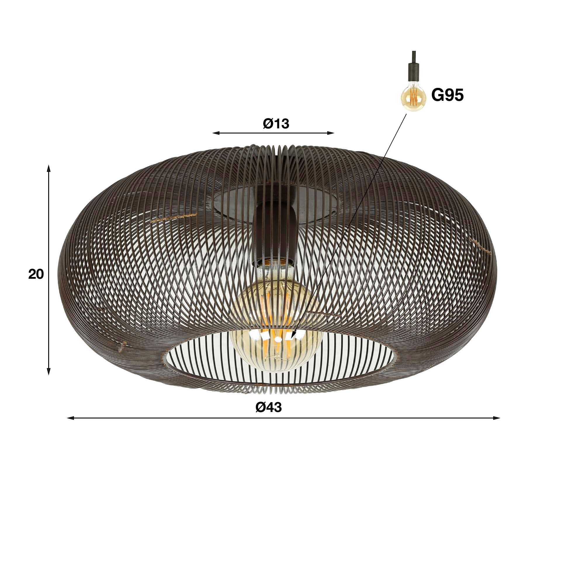 Plafondlamp Ø43 copper twist / Zwart nikkel