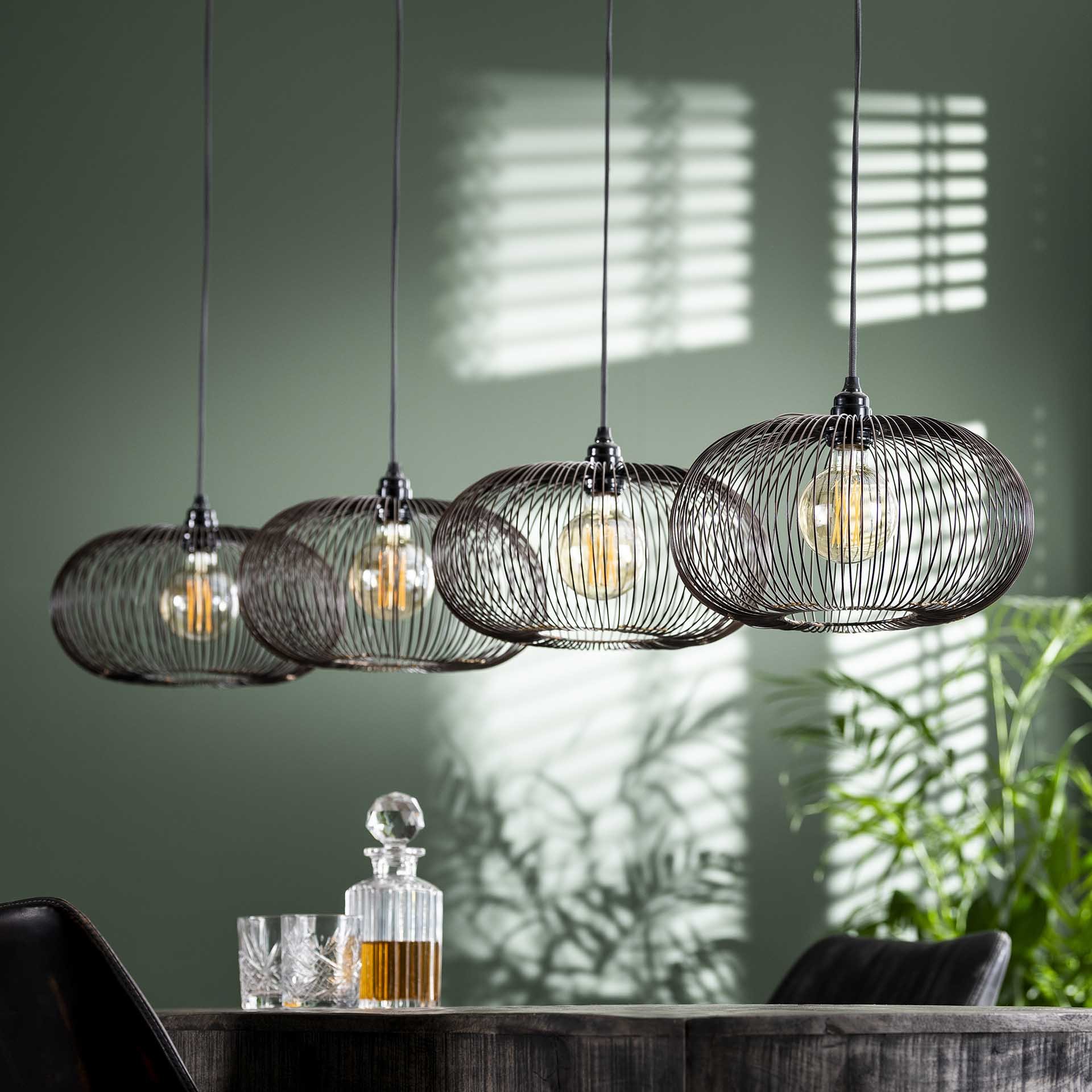 Hanglamp 4x Ø35 disk wire copper twist / Zwart nikkel