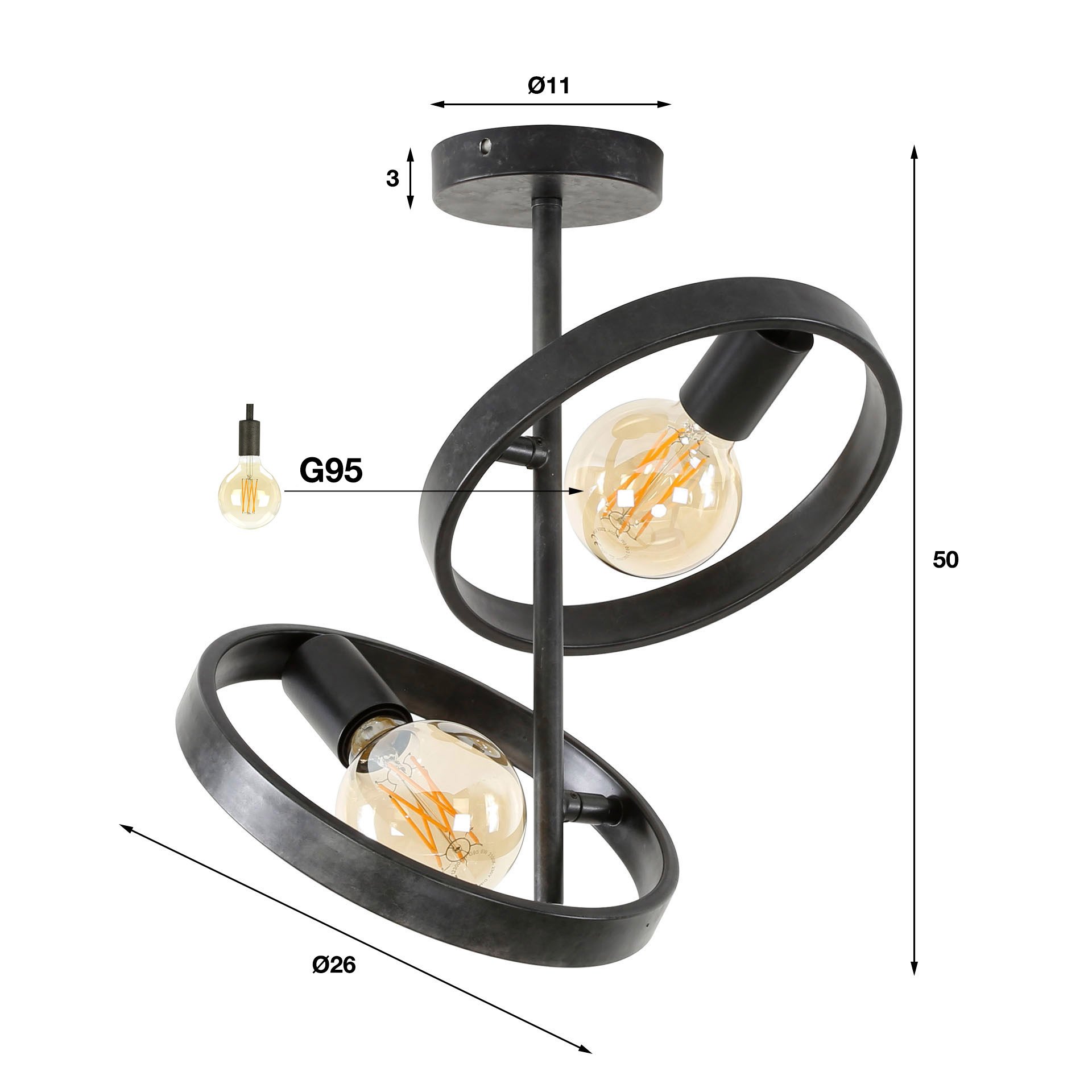 Plafondlamp 2L hover / Charcoal